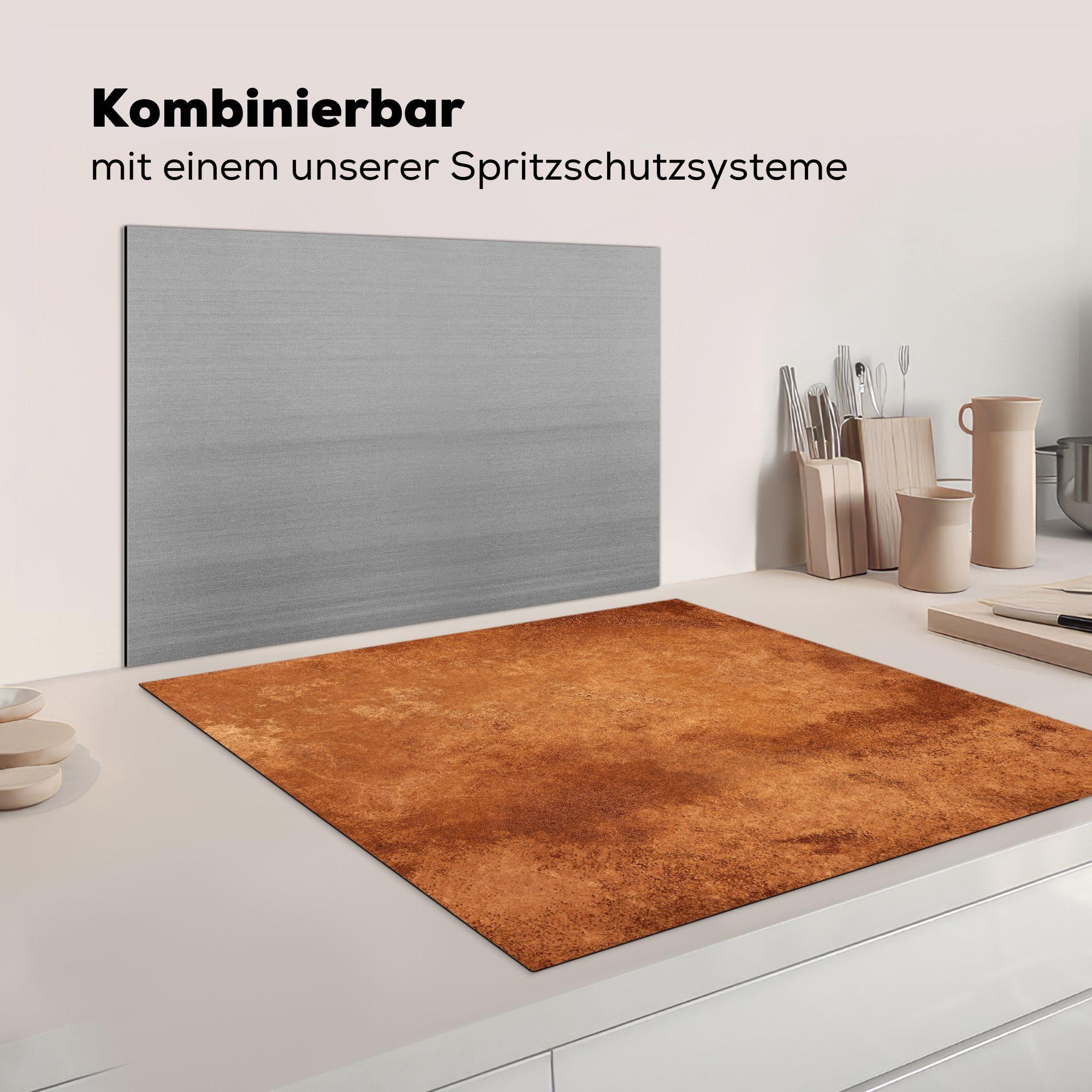 küche (1 - 78x78 für cm, MuchoWow Braun Bronze, Arbeitsplatte Ceranfeldabdeckung, Rost Herdblende-/Abdeckplatte - Vinyl, tlg),
