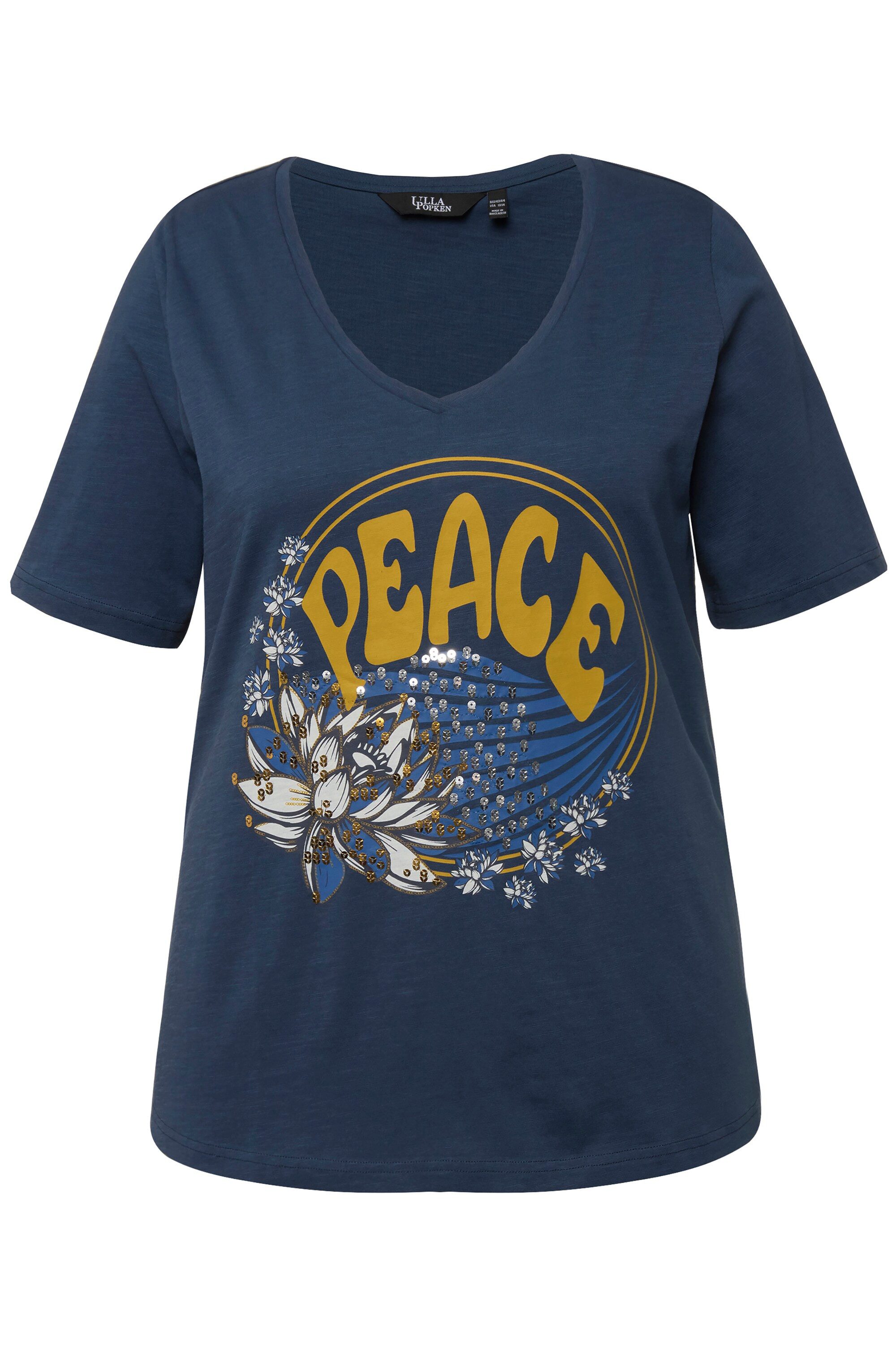 Ulla Popken T-Shirt T-Shirt Pailletten Classic V-Ausschnitt Halbarm günstig online kaufen