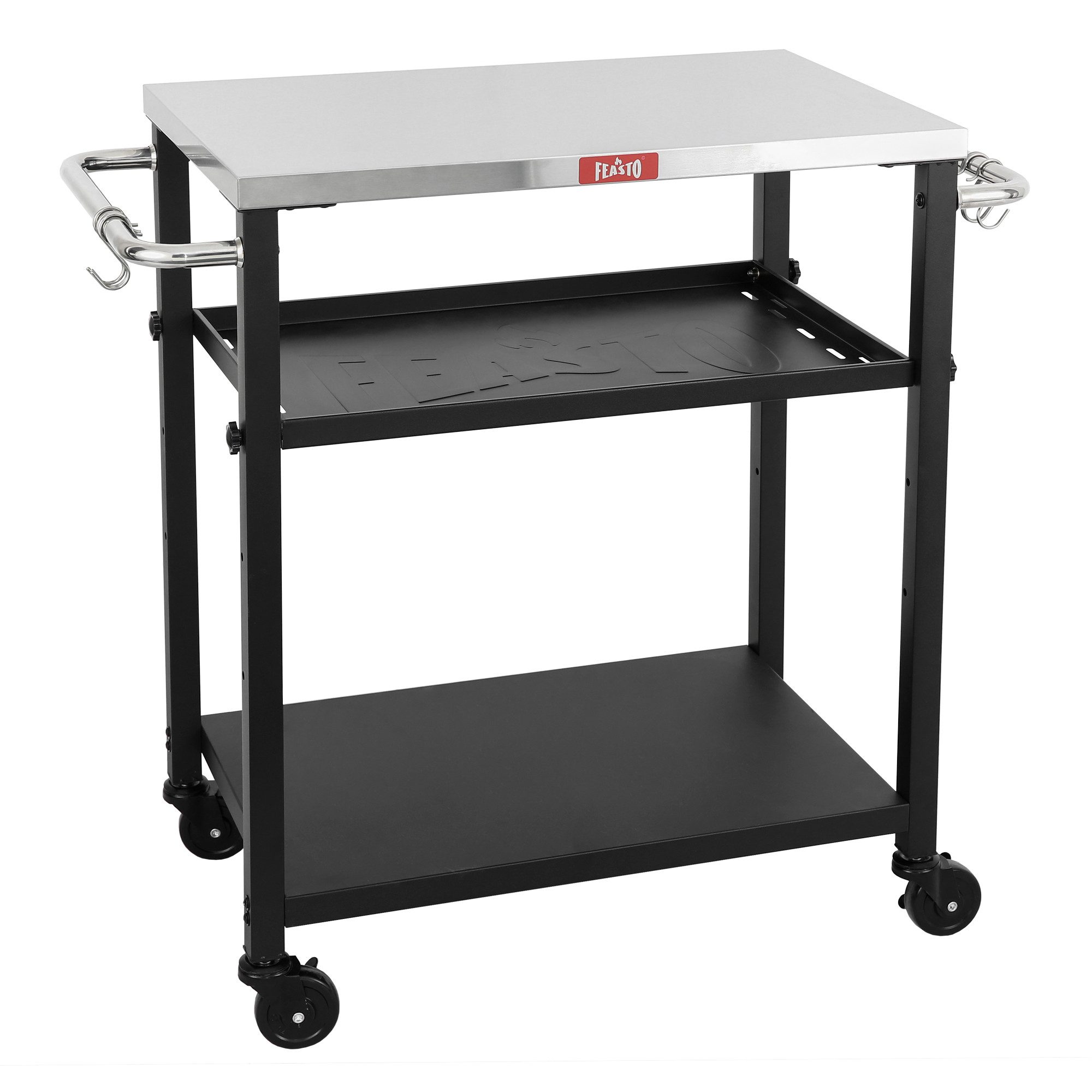 Feasto Servierwagen Grillablagetisch Outdoor, Küchenwagen, Grilltisch mit Edelstahlplatt, Multifunktionaler Grillwagen für Garten & BBQ, 87,5x41x84cm