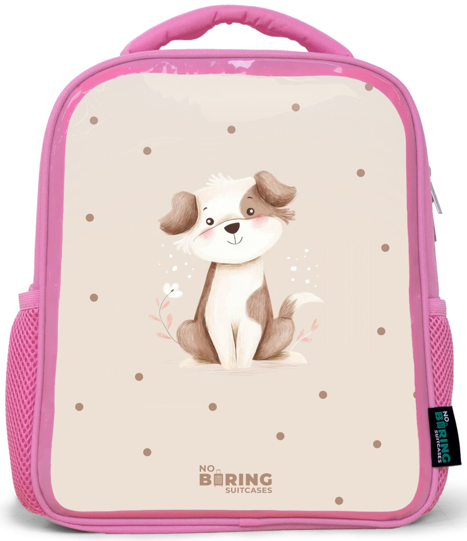 Rucksack Rosa - Hundewelpe umgeben von braunen Punkten