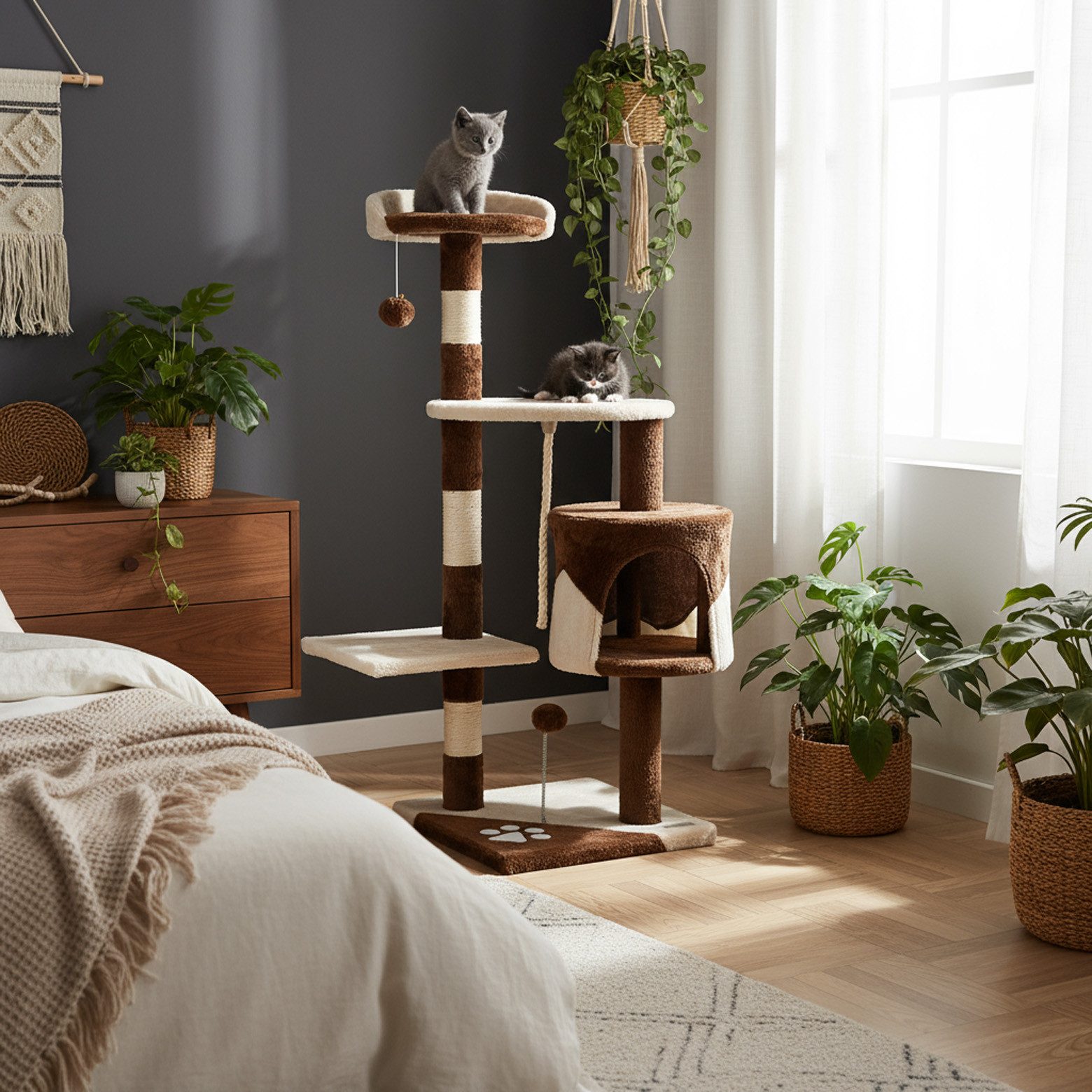 belviona Kratzbaum kompakt 112 cm, mit Spielbällen, Sisal & Kuschelhöhle