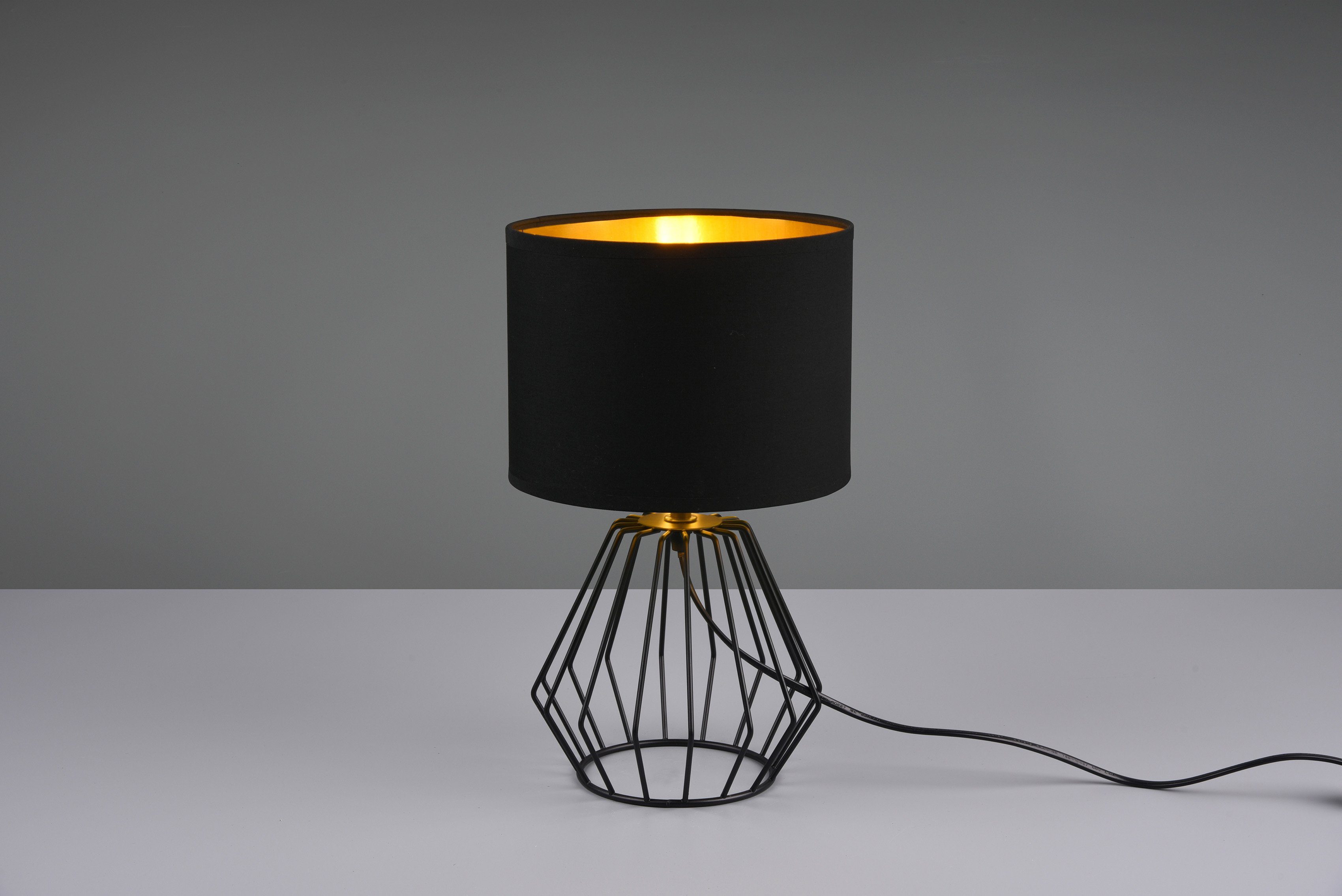 ohne Ø Schirm Leuchten Gitter-Optik, in Fuß Chuck, TRIO Schreibtischlampe Kombi, / Leuchtmittel, schwarz-gold wechselbar, 20cm Höhe 37cm Leuchtmittel Warmweiß,