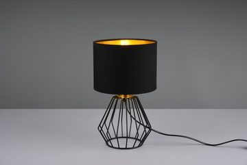 TRIO Leuchten Schreibtischlampe Chuck, Leuchtmittel wechselbar, ohne Leuchtmittel, Warmweiß, Fuß in Gitter-Optik, Schirm schwarz-gold Kombi, Höhe 37cm / Ø 20cm