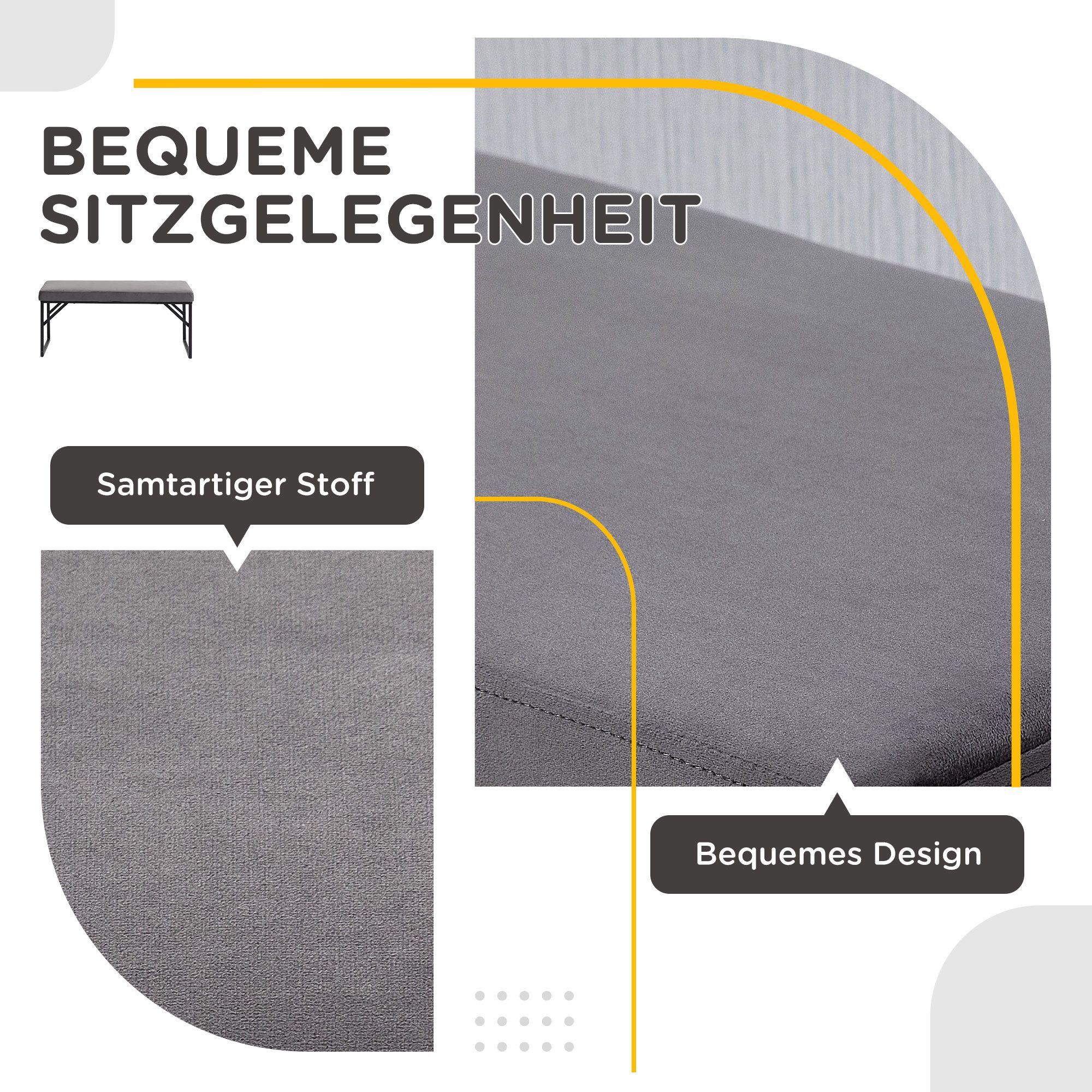 MODFU Polsterbank Dunkelgrau 115x46x49 cm, Samtoptik, vielseitig nutzbar (Packung, 1-St., Sitzbank für Wohnzimmer, Schlafzimmer & Flur), Stilvolle Bettbank & Schminkbank mit bequemer Polsterung