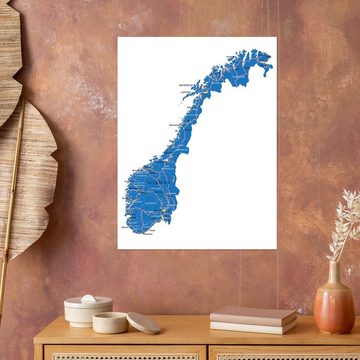 Posterlounge Poster Editors Choice, Karte Norwegen, Wohnzimmer Illustration