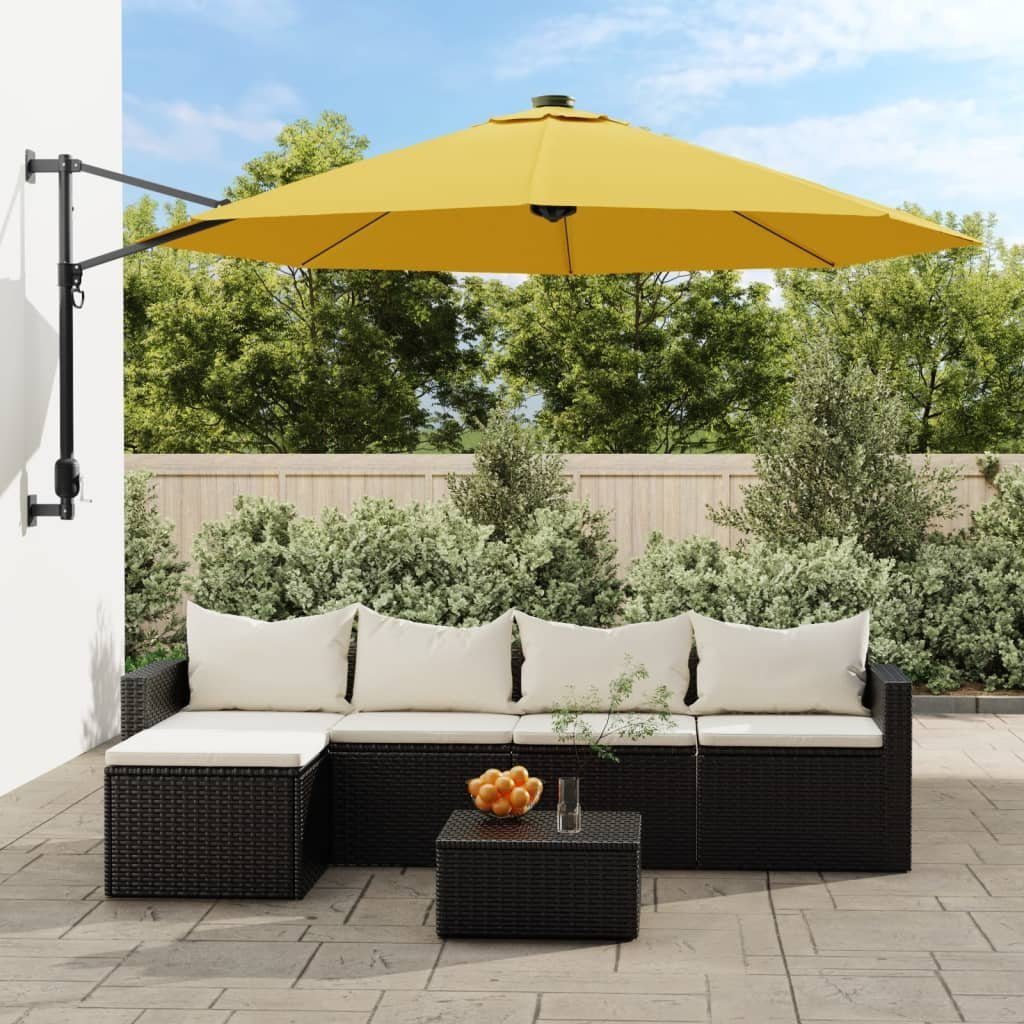 vidaXL Sonnenschirm Wand-Sonnenschirm mit LEDs Gelb 290 cm
