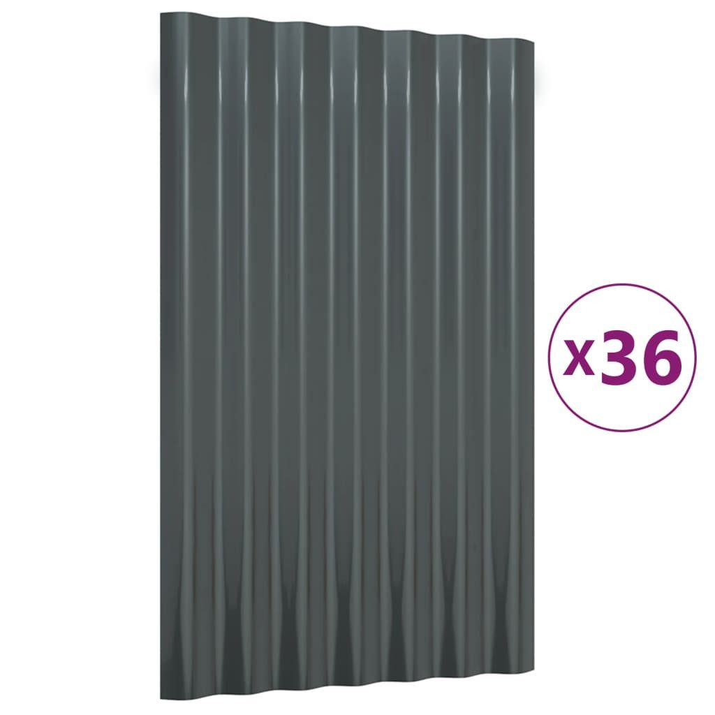 vidaXL Wellblech, Dachpaneele 36 Stk. Pulverbeschichteter Stahl Anthrazit 60x36cm
