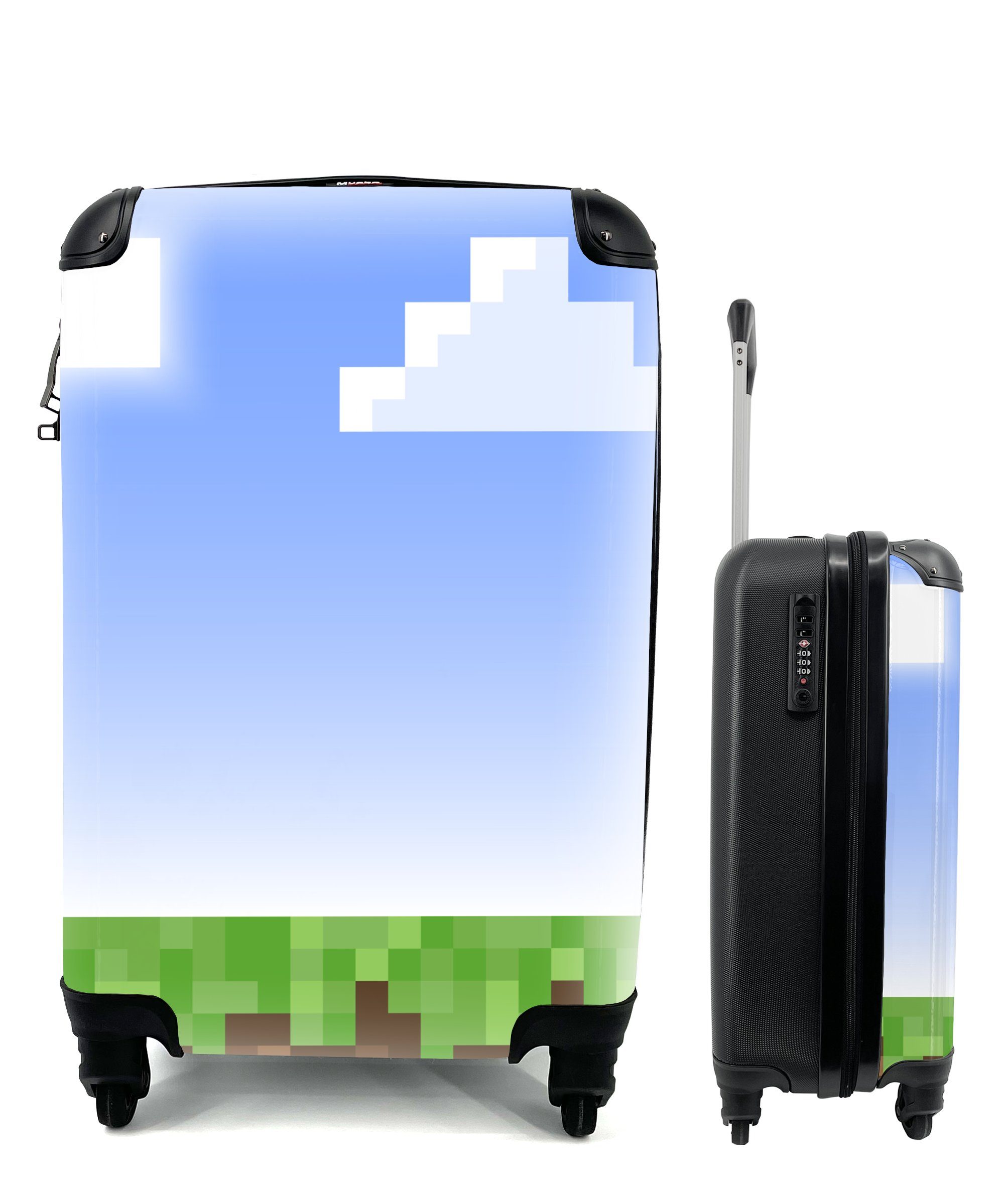 ungeheuer MuchoWow Handgepäckkoffer Spiele Pixel Spiele Gras, für Rollen, Trolley, Reisetasche - Reisekoffer - rollen, mit Ferien, 4 Handgepäck 