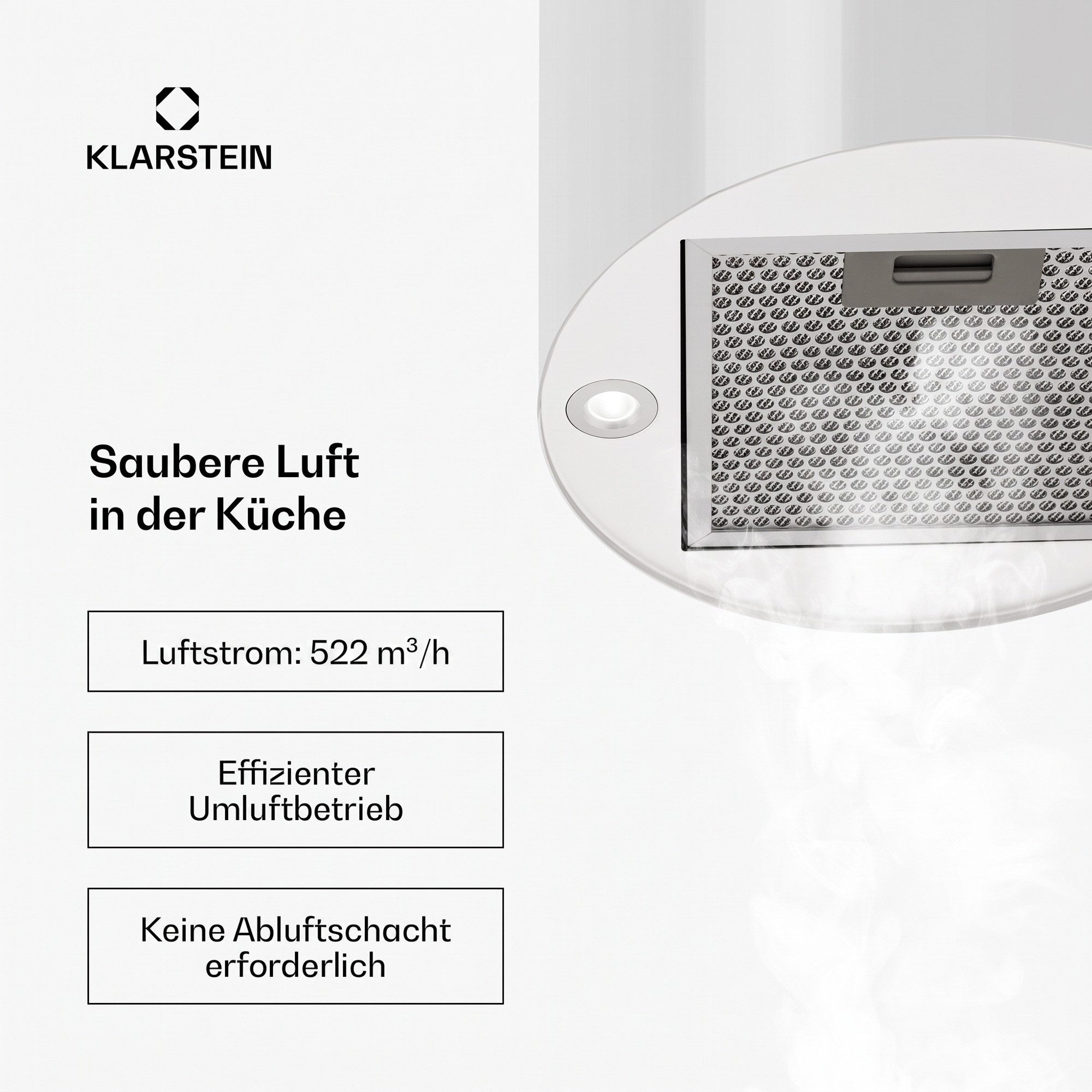 Klarstein Deckenhaube Barett Serie Barett Inselabzugshaube Ø35 cm 558 m³/h LED Edelstahl Abzugshaube Abluft Haube Umluft Dunstabzug Einbau Umlufthaube – Bild 4 von 5