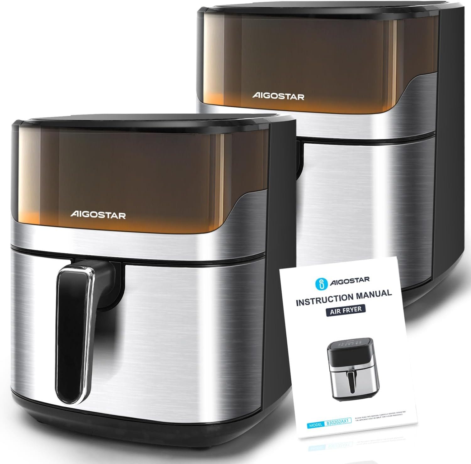 Aigostar Heißluftfritteuse, 1600.00 W, 6,5L XXL, Sichtfenster & 12 Programme mit 360° Heißluft