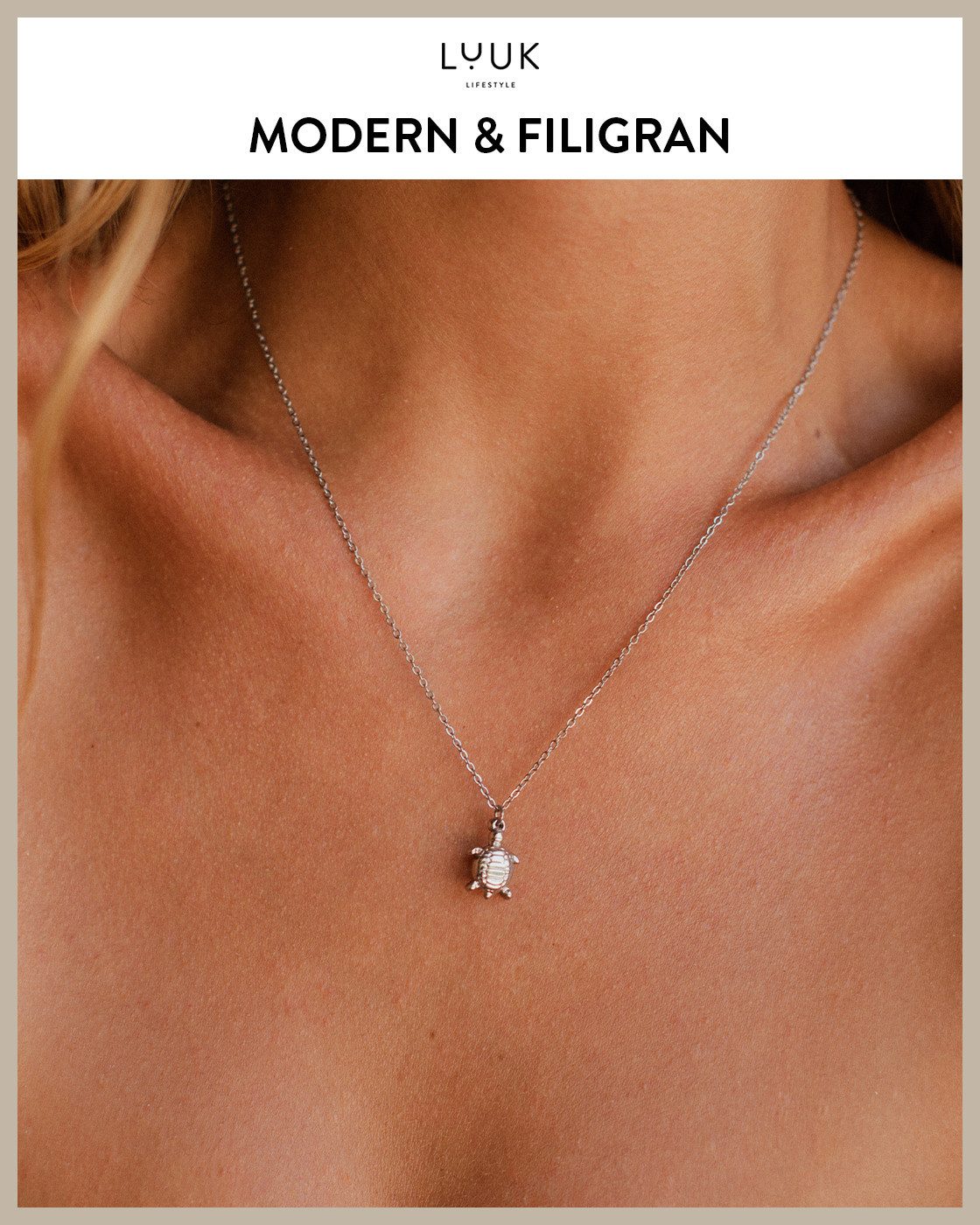 LUUK LIFESTYLE Kette mit Anhänger Schildkröte, mit HAPPINESS Spruchkarte, sommerlich und modern – Bild 3 von 5