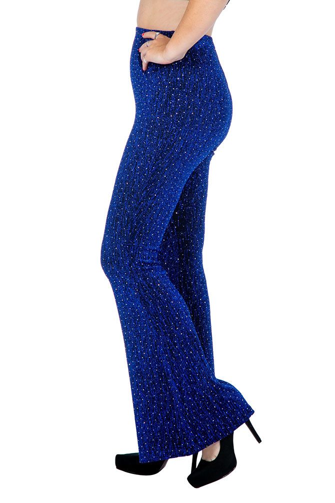 Karneval-Klamotten Kostüm Disco Party Glitzer Schlaghose blau Damenkostüm, Party Hose elegant auffällig für Motto Party Feier Silvester Karneval
