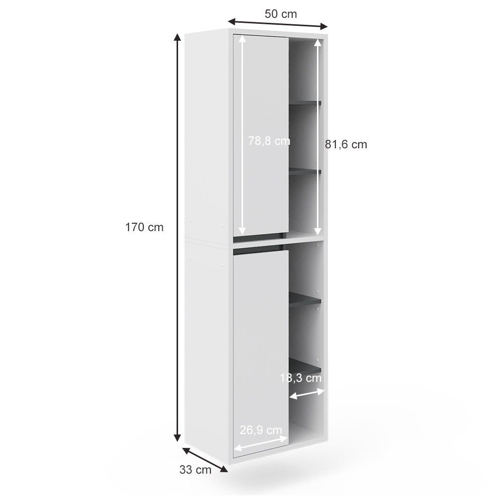 Vicco Hochschrank Viola, Weiß/Anthrazit, 50 x 170 cm (1-St)