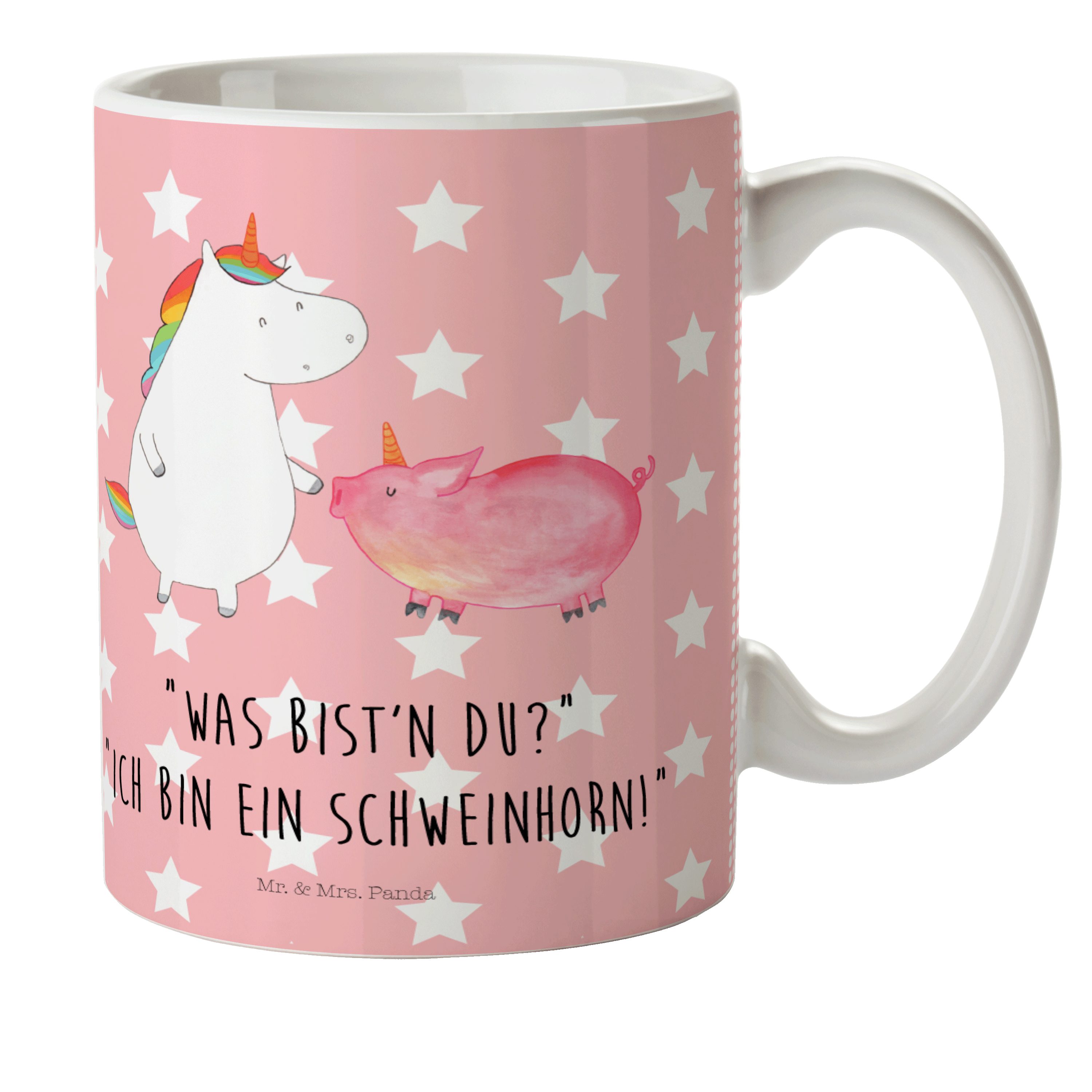 Mr. & Mrs. Panda Kinderbecher Einhorn + Schweinhorn - Rot Pastell - Geschenk, Einhörner, Kunststoff, Kunststoff