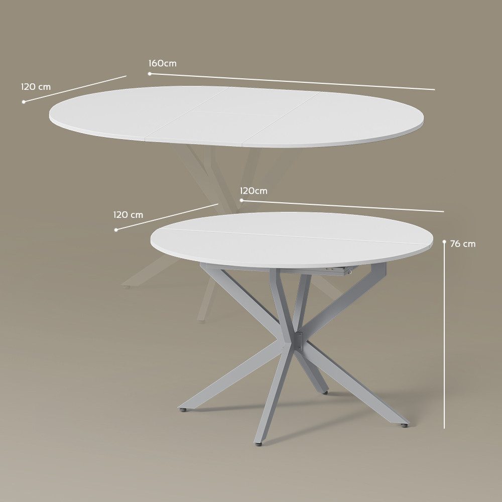 Livinity® Esstisch Firenze, Weiß/Grau, 120 x 120 cm ausziehbar (1-St)