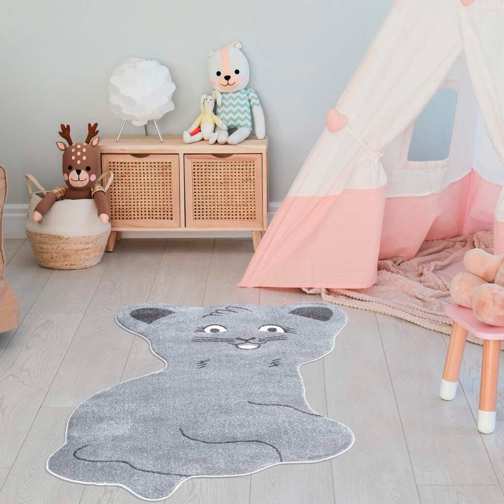 Carpet City Kinderteppich ANIME894, Motivform, Höhe: 11 mm, Kinderzimmer Teppich Modern mit Mond, Blumen, Wolken, Creme, Multi