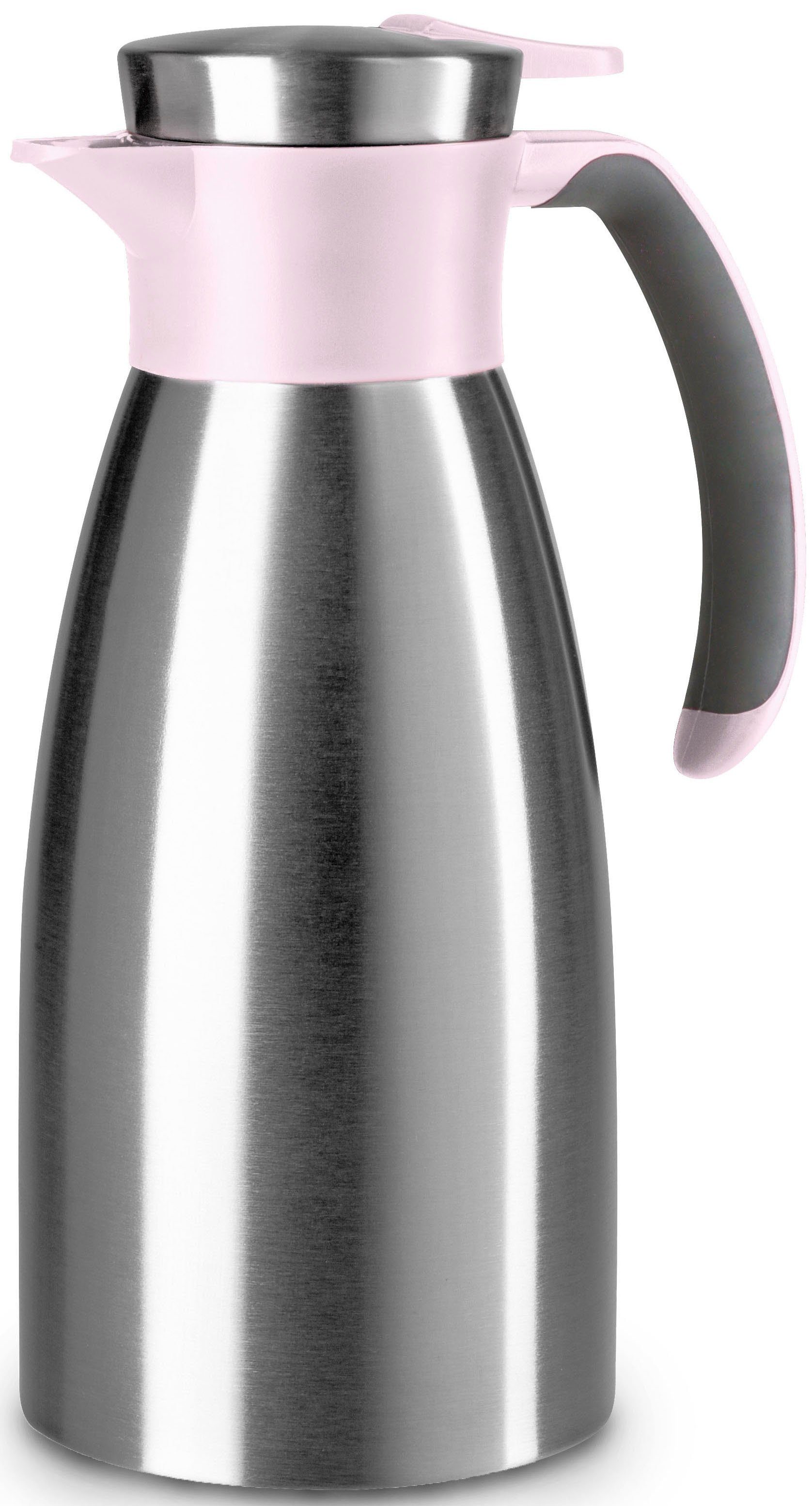Emsa Isolierkanne Soft Grip, 1 l, (1-St), Quick Tip Verschluss, rutschfester Halt, 12 h heiß, 24 h kalt