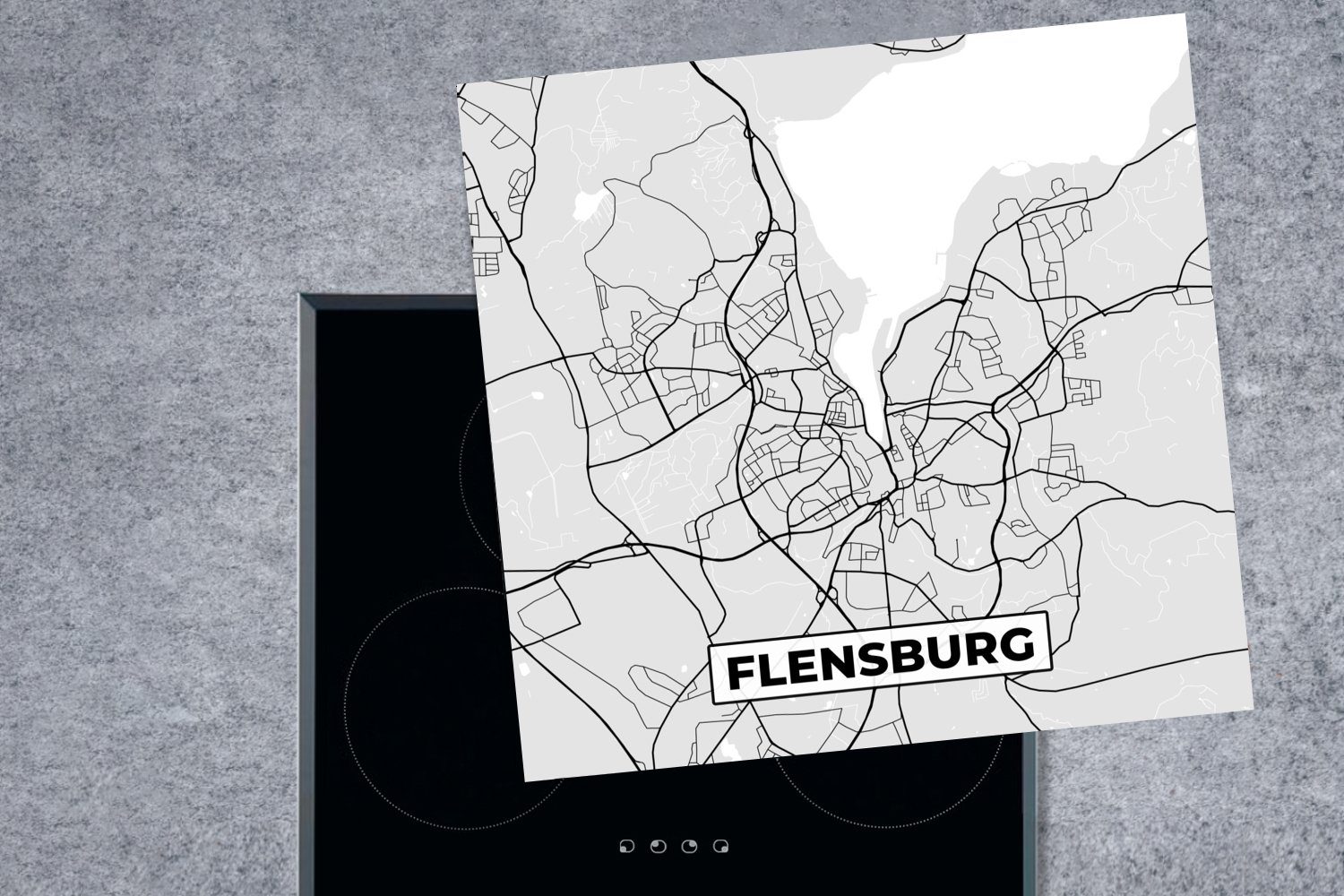 MuchoWow Herdblende-/Abdeckplatte Karte Karte für Stadtplan, Arbeitsplatte - tlg), Ceranfeldabdeckung, Deutschland Flensburg küche cm, - 78x78 Vinyl, (1 - 