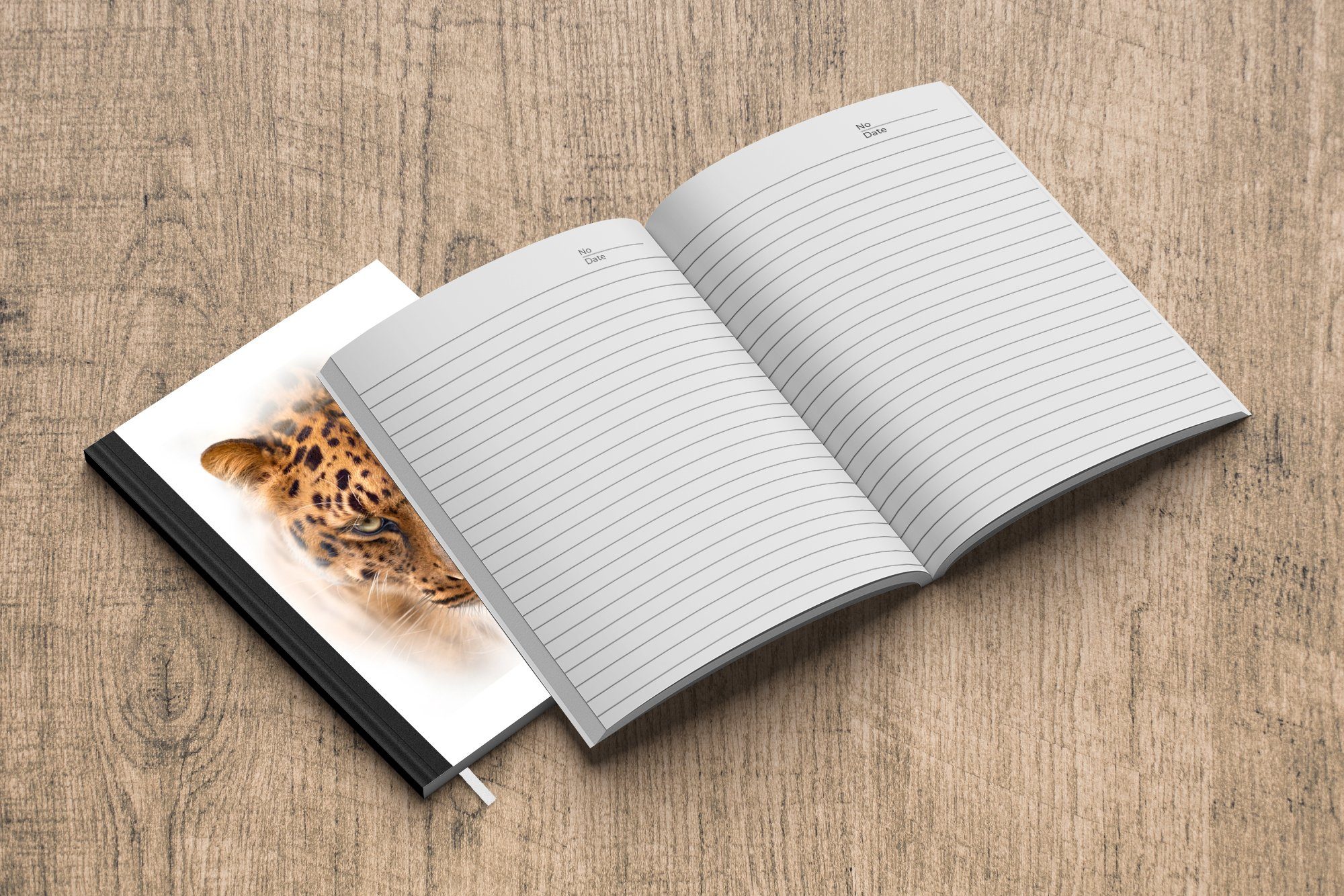 MuchoWow - Leopard A5, Notizbuch 98 Journal, Notizheft, Tagebuch, Haushaltsbuch Merkzettel, Seiten, Weiß, - Kopf