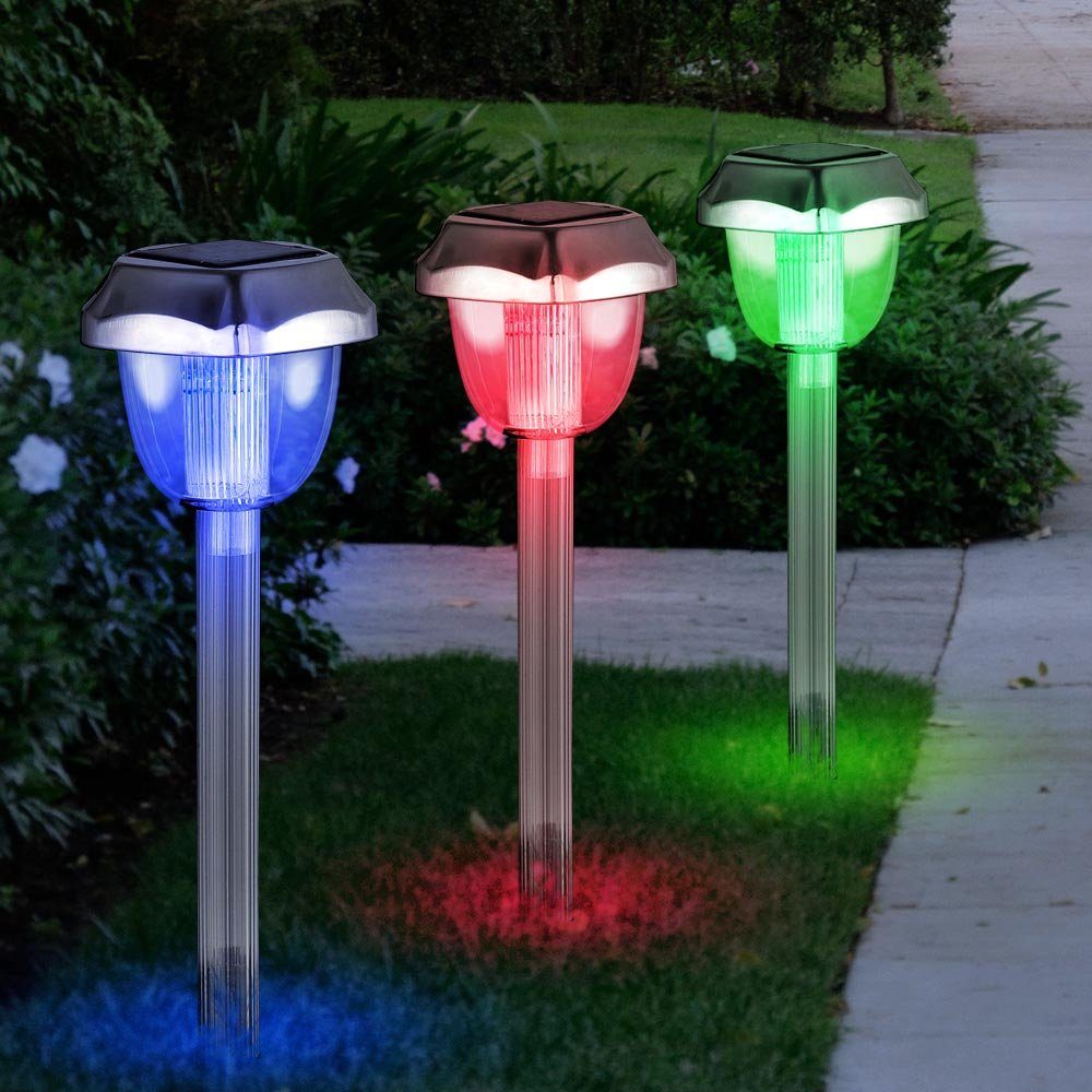 etc-shop LED Solarleuchte, LED-Leuchtmittel Erdspieß Steck fest Leuchten Solar RGB 6er verbaut, Lampen LED Set Balkon Farbwechsel, Garten