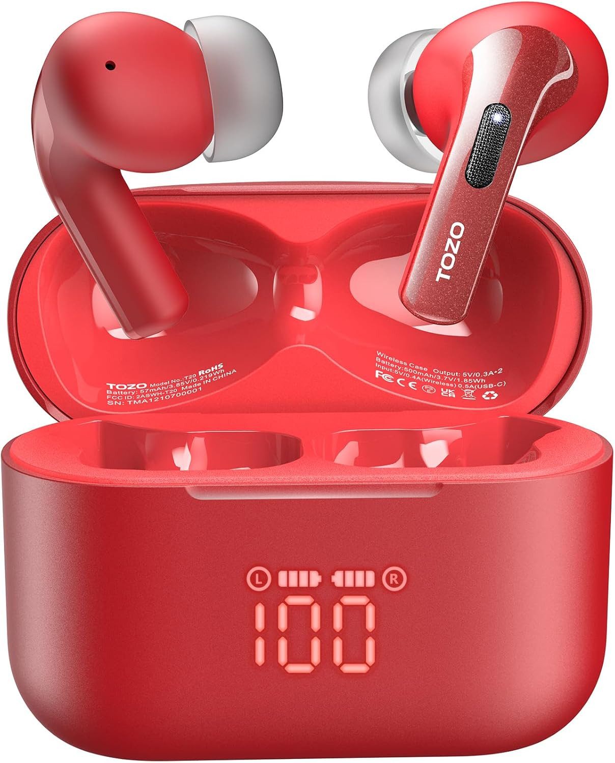 TOZO Bluetooth 5.3 Kopfhörer mit ENC & 48h Akkulaufzeit In-Ear-Kopfhörer (Diese Bluetooth Kopfhörer bieten dank moderner 10 mm Treiber einen klaren Sound und kraftvollen Bass für jeden Musikstil., Wasserdichte Sport Earbuds mit LED Display und App Steuerung)