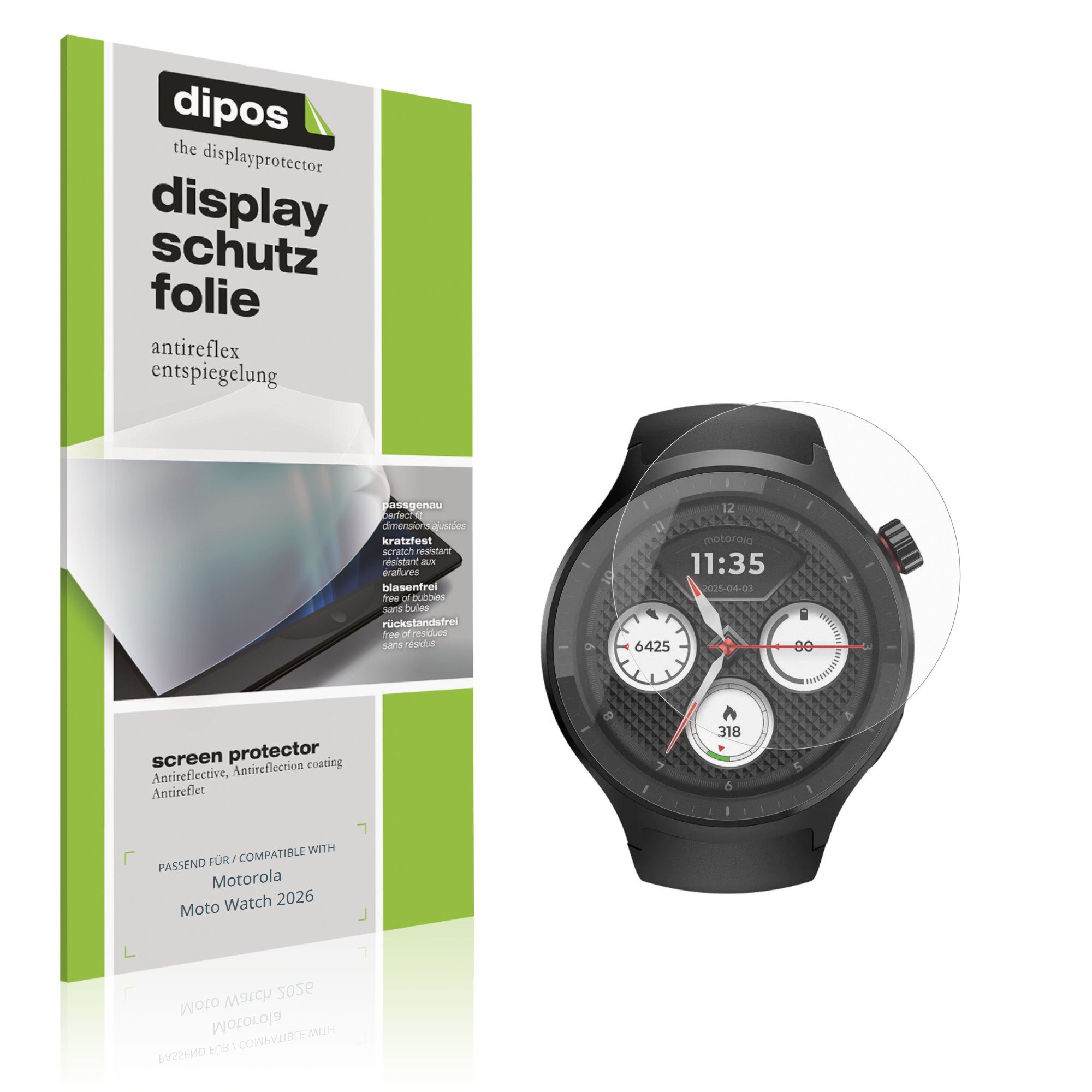 dipos Displayschutzfolie Schutzfolie für Motorola Moto Watch 2026, 6 Stück, Displayschutz Schutz Folie Made in Germany