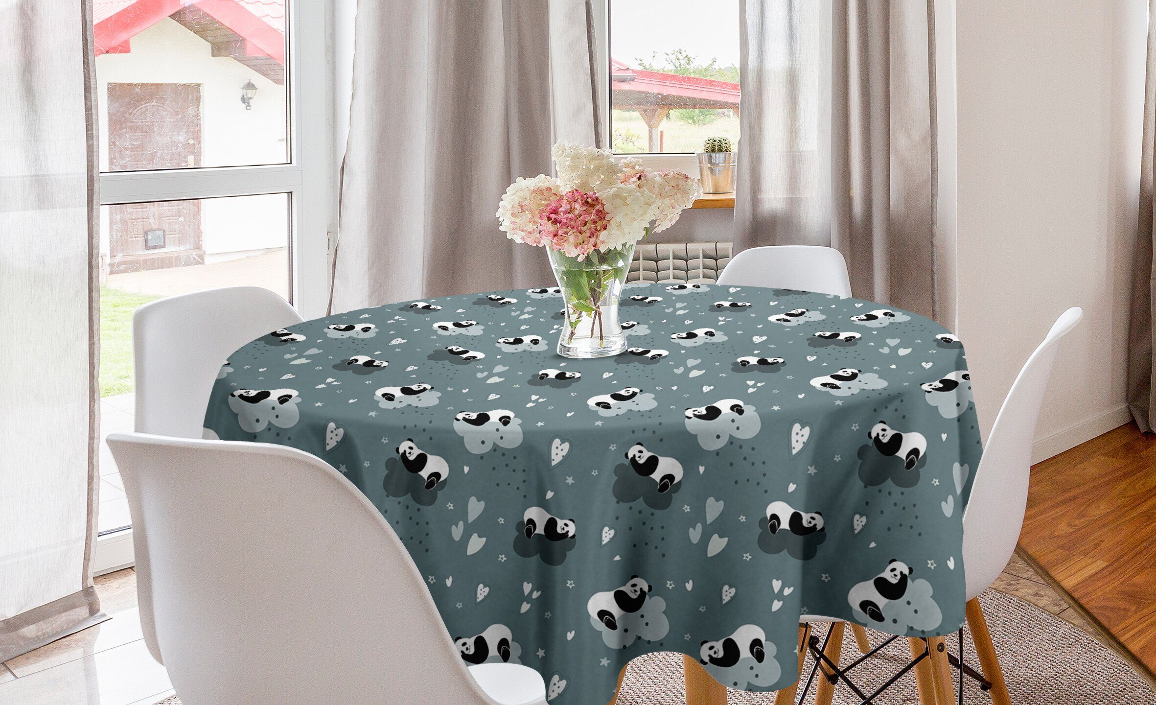 Abakuhaus Tischdecke Kreis Tischdecke Abdeckung für Esszimmer Küche Dekoration, Kindisch Pandas Schlafen auf Wolken