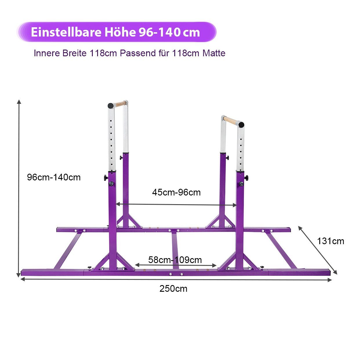 Gymnastik 6-12 für Barren, lila Kraftstation verstellbar, COSTWAY Jahre