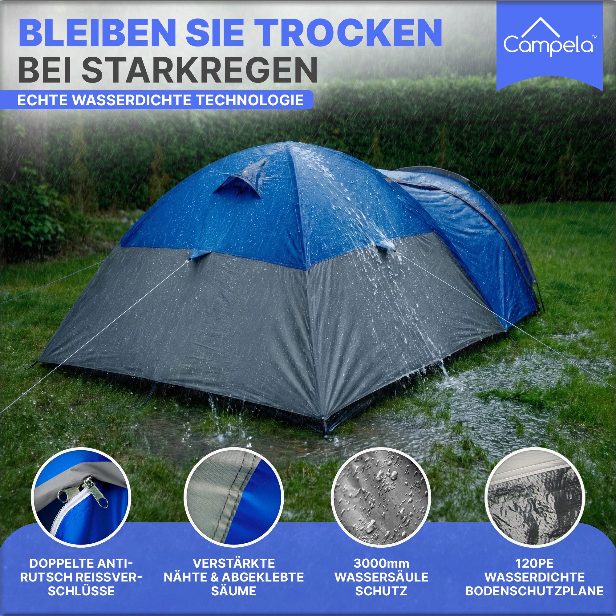 Campela Biwakzelt 3-Personen Zelt – wasserdicht & leicht – Camping & Trekking – Vorraum, Personen: 3
