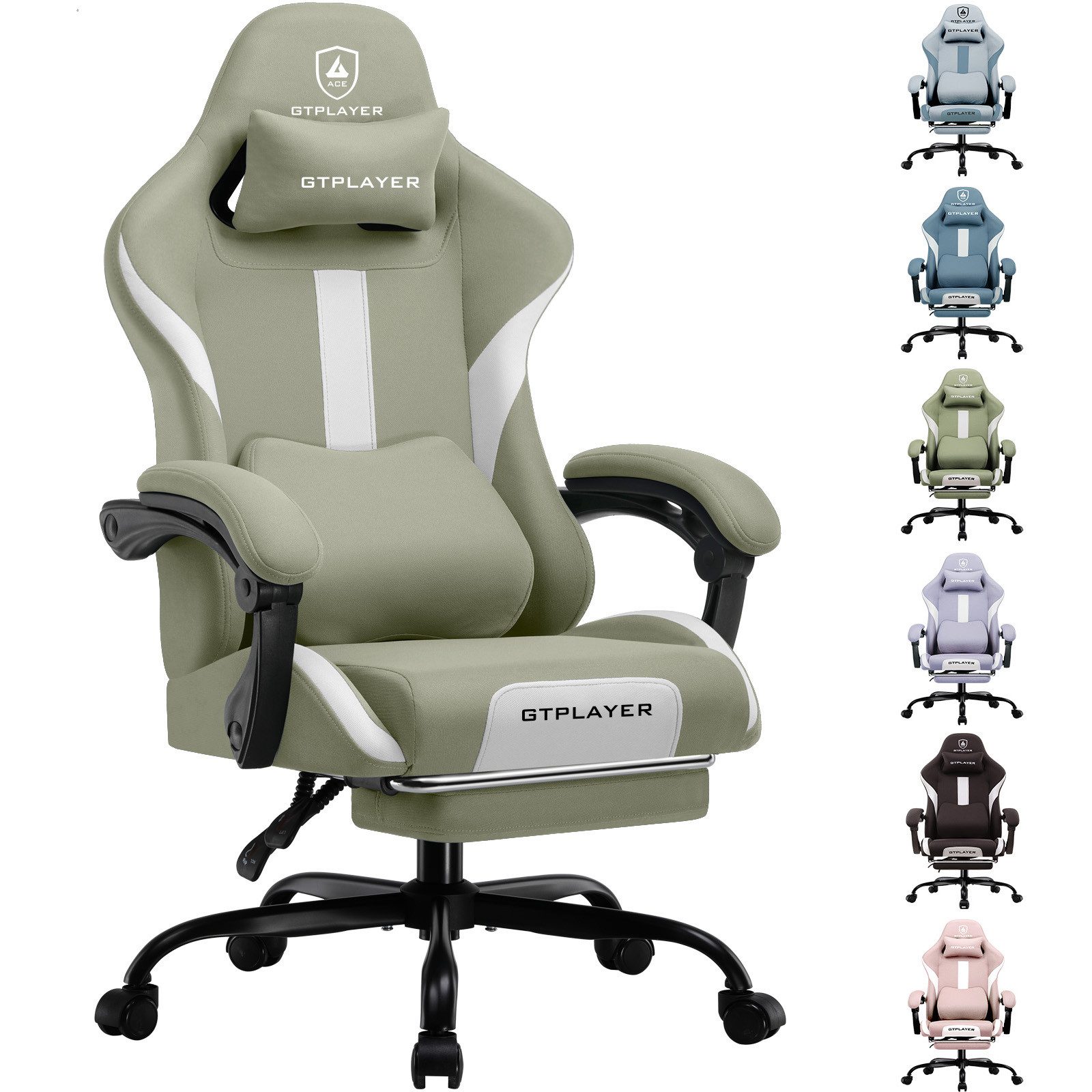 GTPLAYER Gaming-Stuhl Stoff, Racing Gamer Stuhl, Ergonomischer Gaming Sessel Gaming Chair, Schreibtischstuhl, Federsitzkissen mit Fußstütze