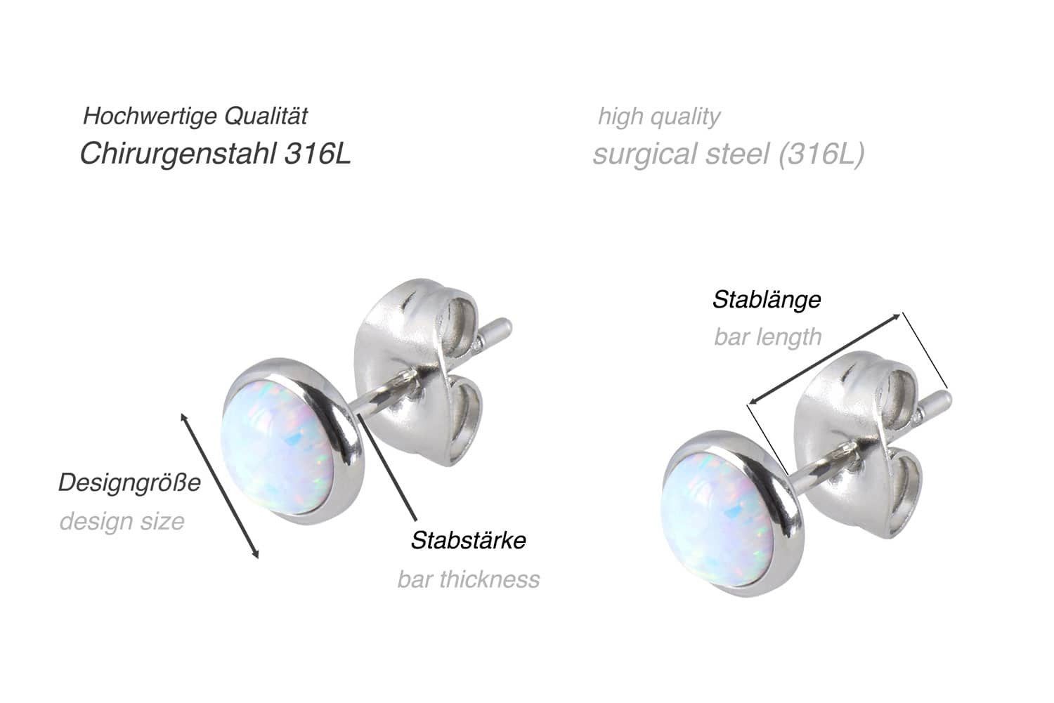 FILANGO Paar Ohrstecker Chirurgenstahl Ohrstecker SYNTHETISCHER OPAL (Ohrstecker, 1-tlg) – Bild 2 von 2