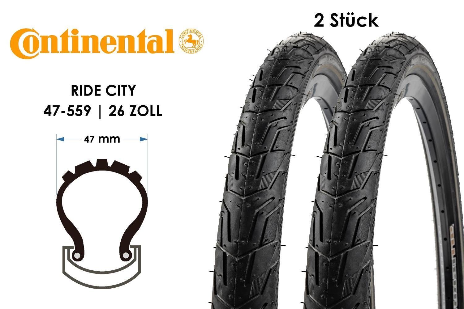 CONTINENTAL Fahrradreifen 2 Stück 26 Zoll Fahrrad Reifen Continental Ride