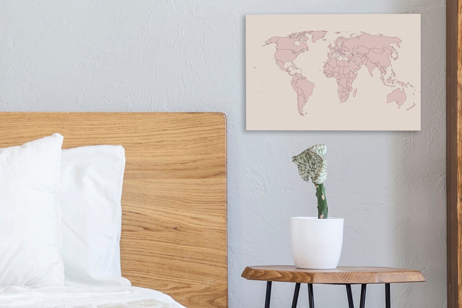 OneMillionCanvasses® Leinwandbild Weltkarte - Einfach Leinwandbilder, - 30x20 Rosa, Wandbild Wanddeko, (1 Aufhängefertig, cm St)