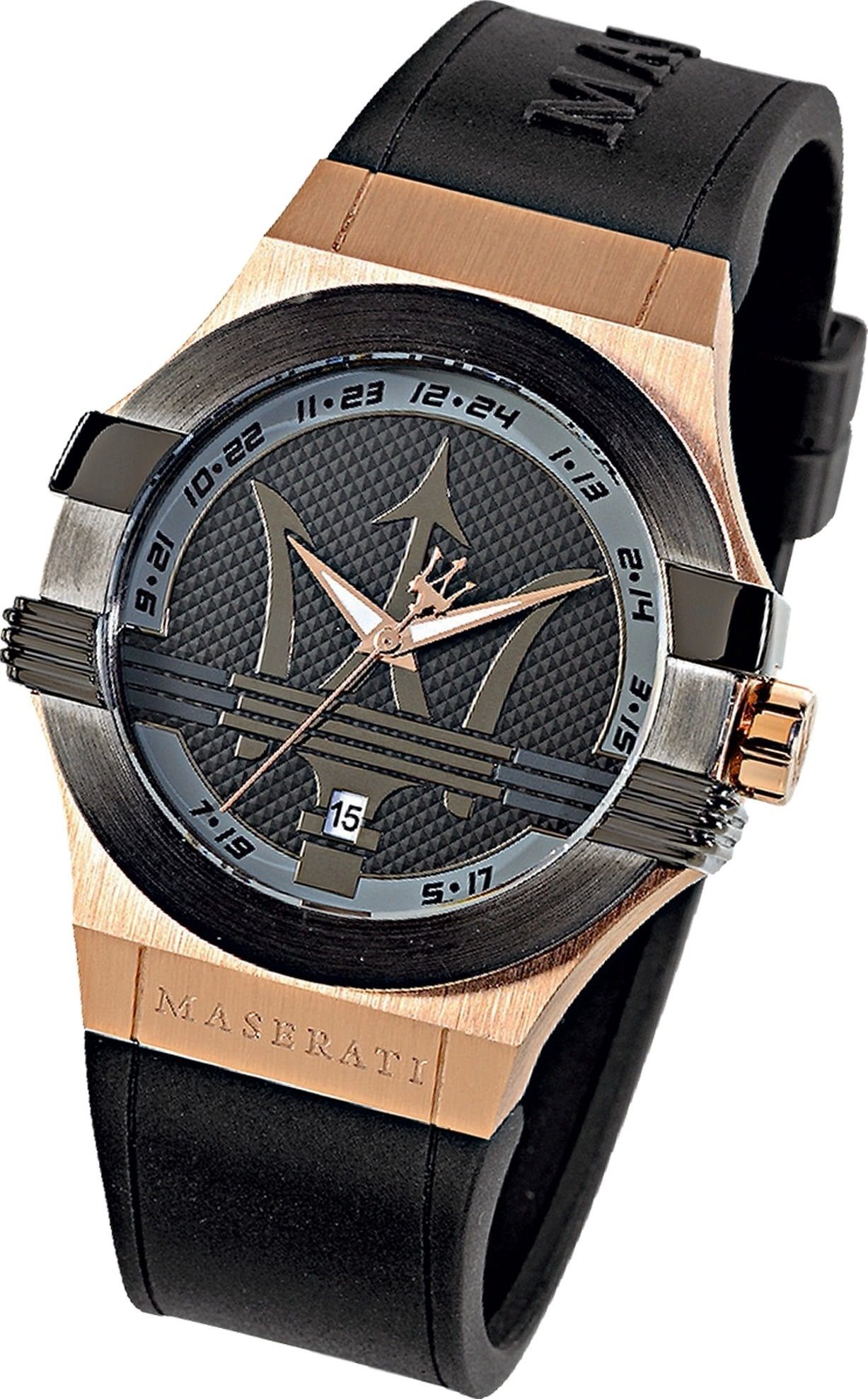 MASERATI Quarzuhr Maserati Herren Uhr Analog POTENZA, (Analoguhr), Herrenuhr rund, groß (ca. 52x40mm) Silikonarmband, Made-In Italy