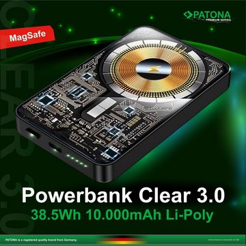 Patona Premium Powerbank Clear 3.0 PD20W Powerbank Powerbank 10000 mAh (12 V, 1 St), magnetische kabellose Schnelladung