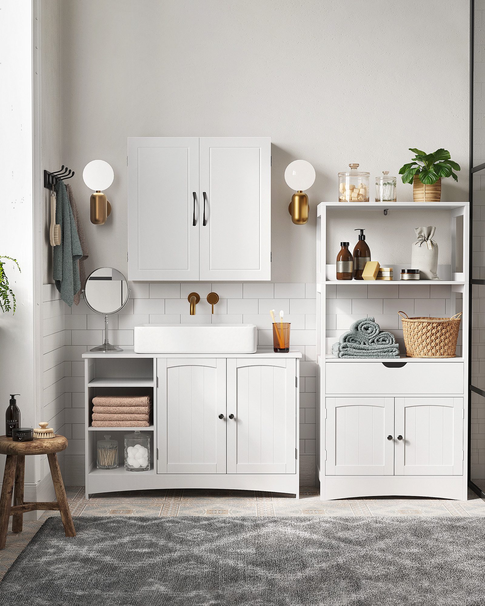 VASAGLE Waschbeckenunterschrank Unterschrank Badezimmerschrank extra lang, günstig online kaufen