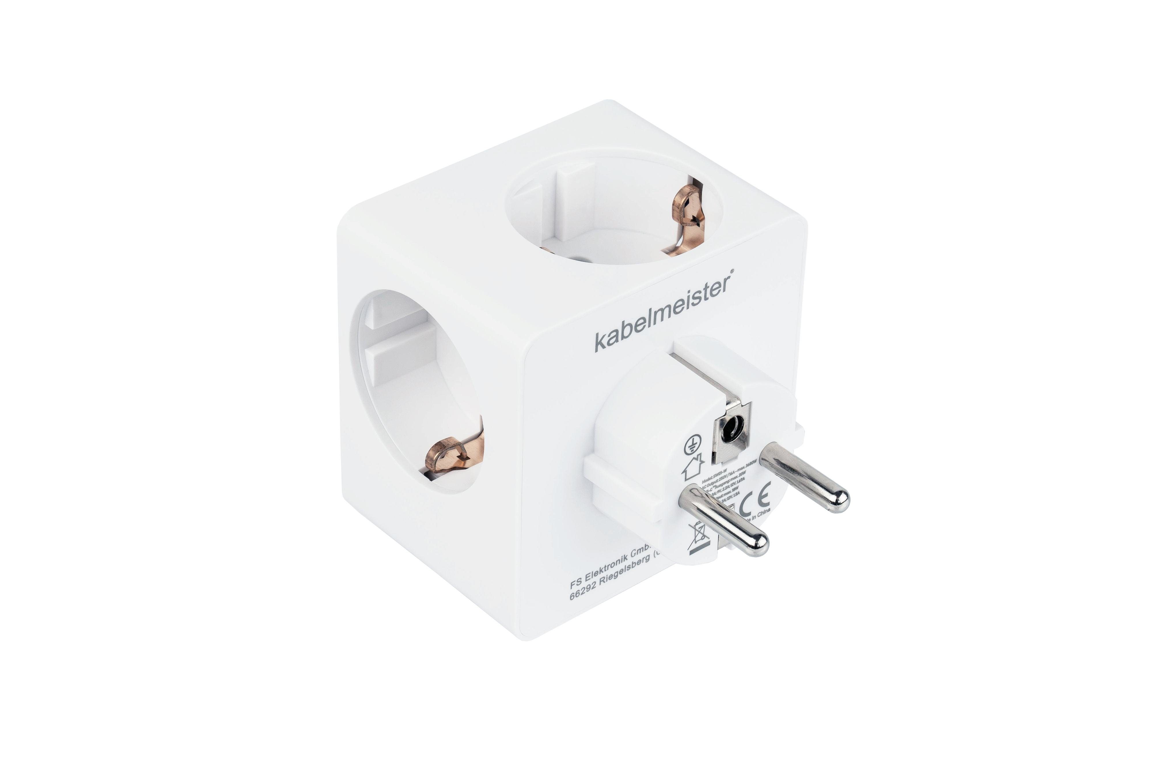 Kabelmeister mit Mehrfachsteckdose 3x 1x Schutzkontakt-Buchse, USB-A USB-C™,1x Steckdosenwürfel