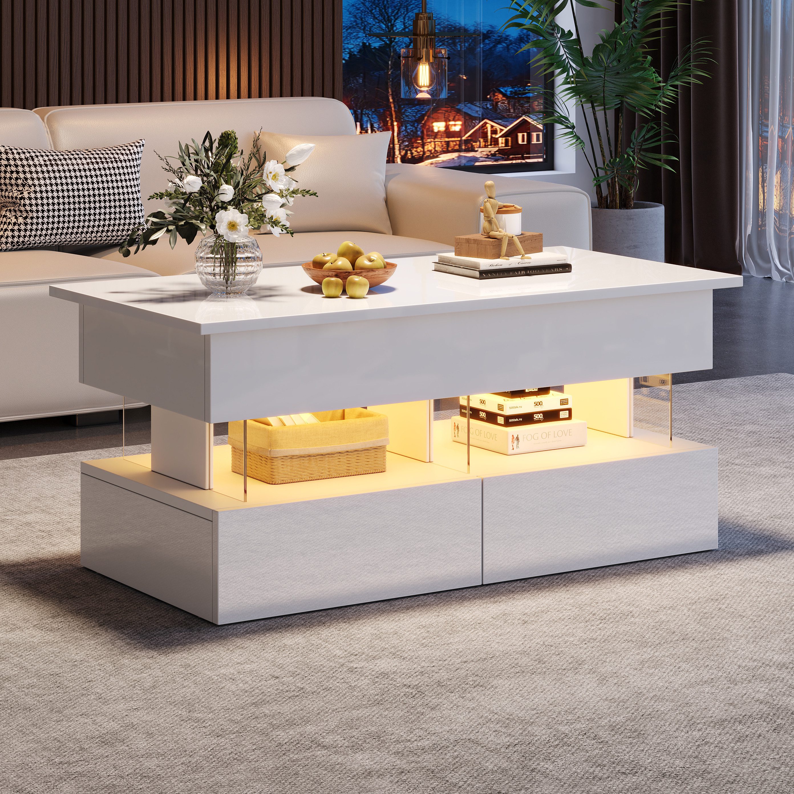 Merax Couchtisch anhebbarer Sofatisch mit LED-Beleuchtung günstig online kaufen