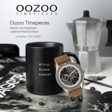 OOZOO Quarzuhr Oozoo Herren Armbanduhr braun Analog, Herrenuhr rund, groß (ca. 45mm) Lederarmband, Sport-Style