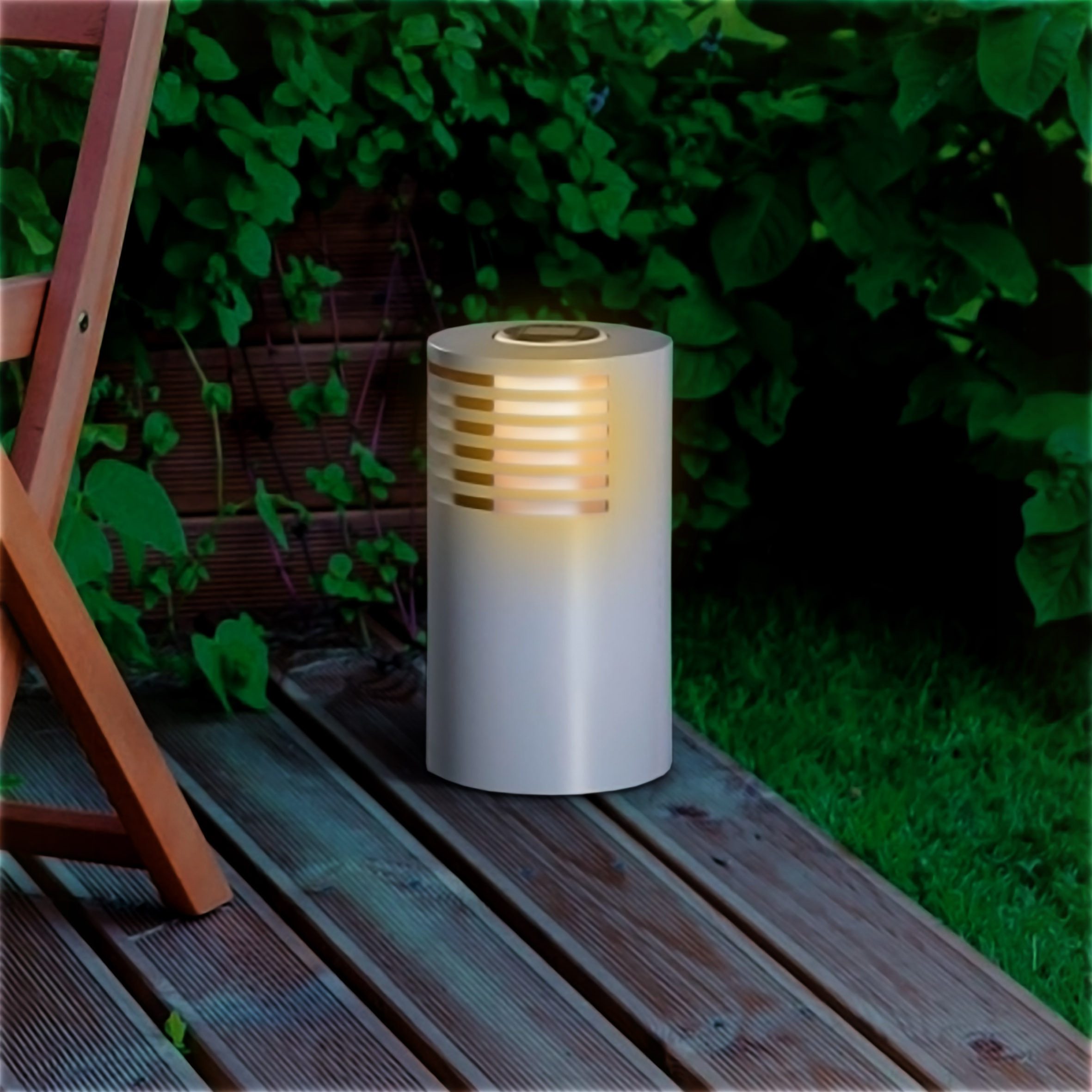 Spetebo LED Solarleuchte LED Solar Metall Wegeleuchte grau 35 x Ø 20