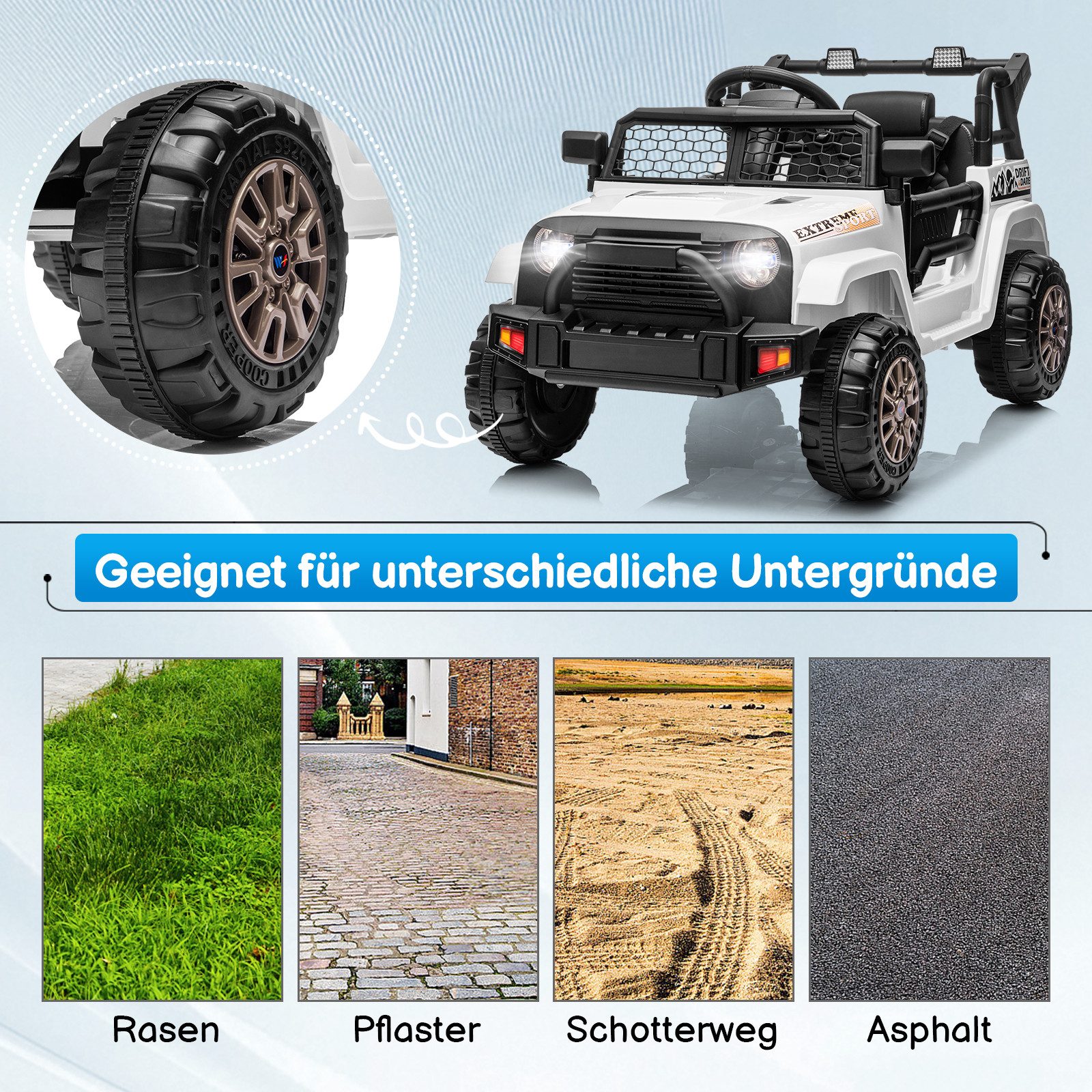 LALAHO Elektro-Kinderauto Elektrischer Aufsitz-Jeep für Kinder, mit Fernbedienung, mit Licht und Musik