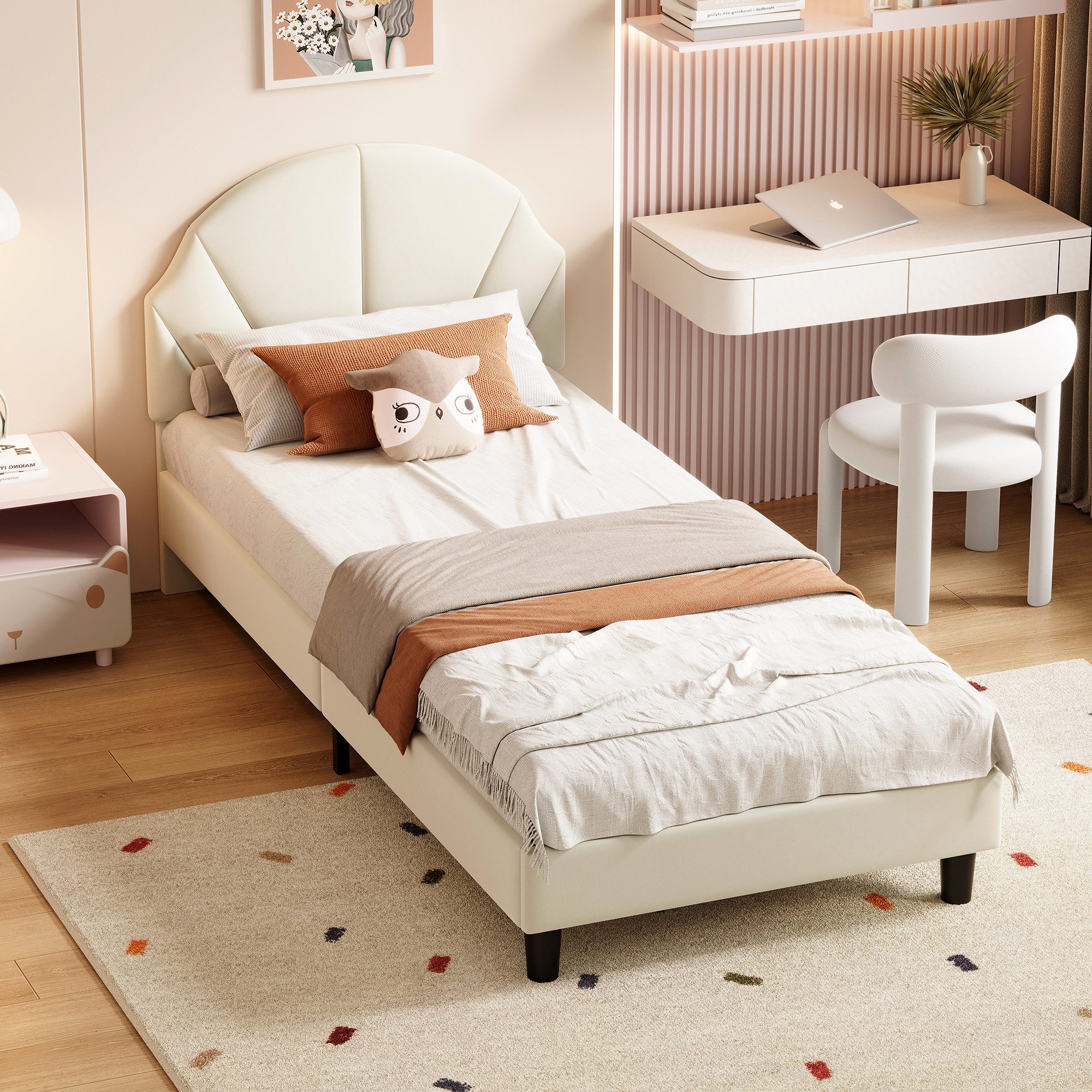 Gdood Kinderbett Polsterbett Einzelbett Jugendbett (1-tlg., Geeignet für Jugendliche und Kinder), Verstellbare Kopfteilhöhe Mit Lattenrost, Samtstoff, 90x200 cm