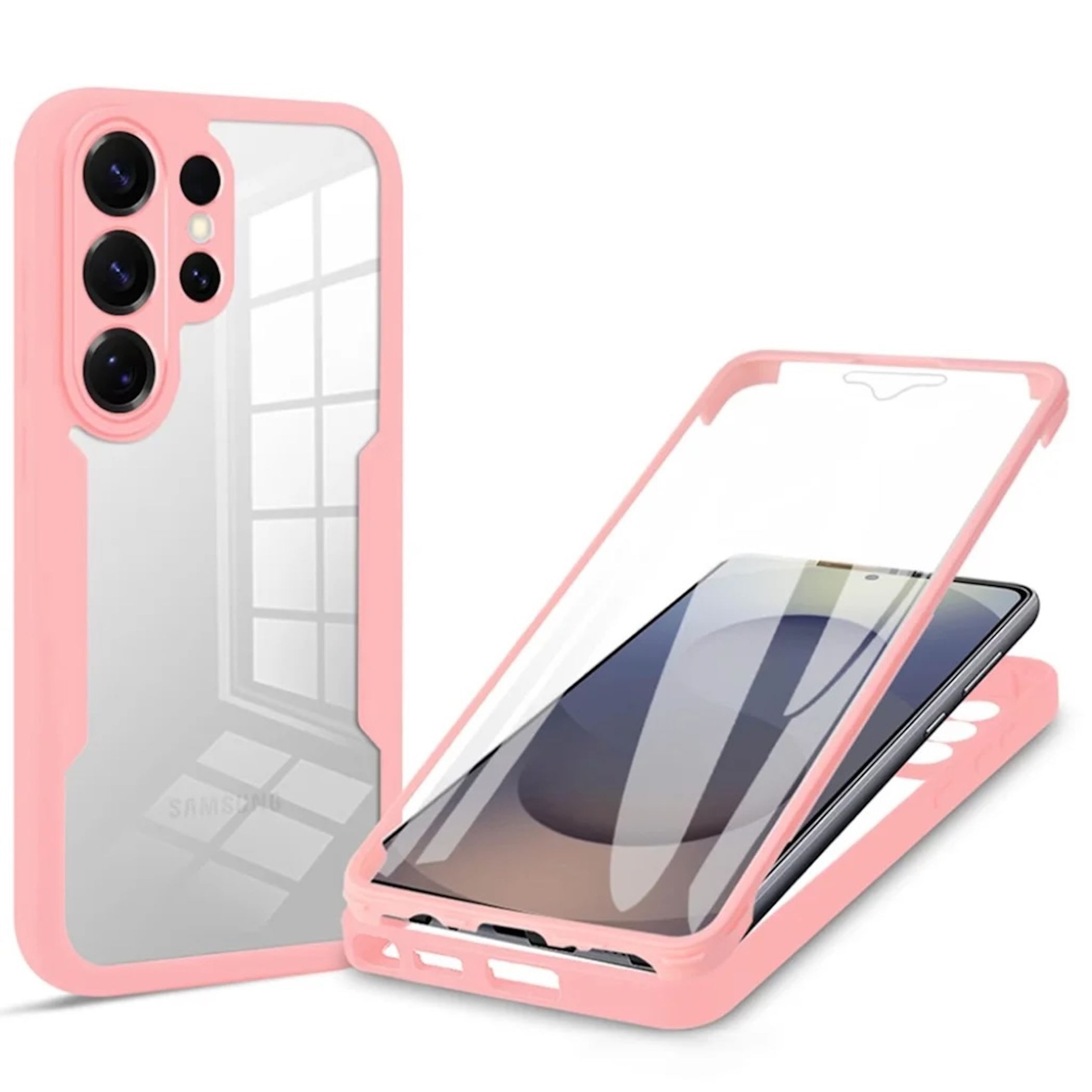 Wigento Handyhülle 360 Grad für Samsung Galaxy S26 Ultra mit Display Kameraschutz Rosa 6,9 Zoll, 360 Grad Schutz, stoßdämpfend, robust