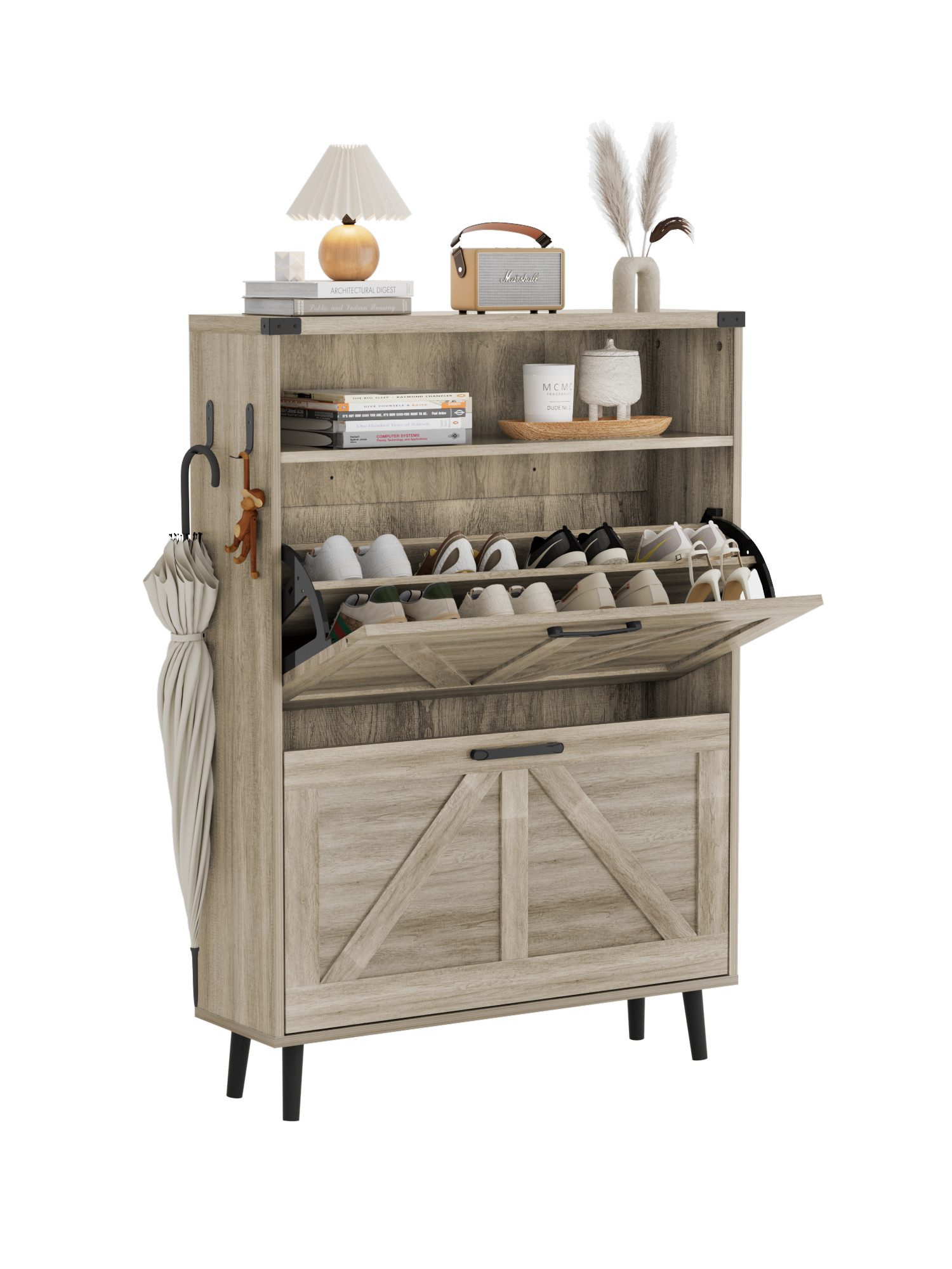 FiveWillowise Schuhschrank mit 2 Klappen, 4 Ablageflächen Schuhkommode mit günstig online kaufen