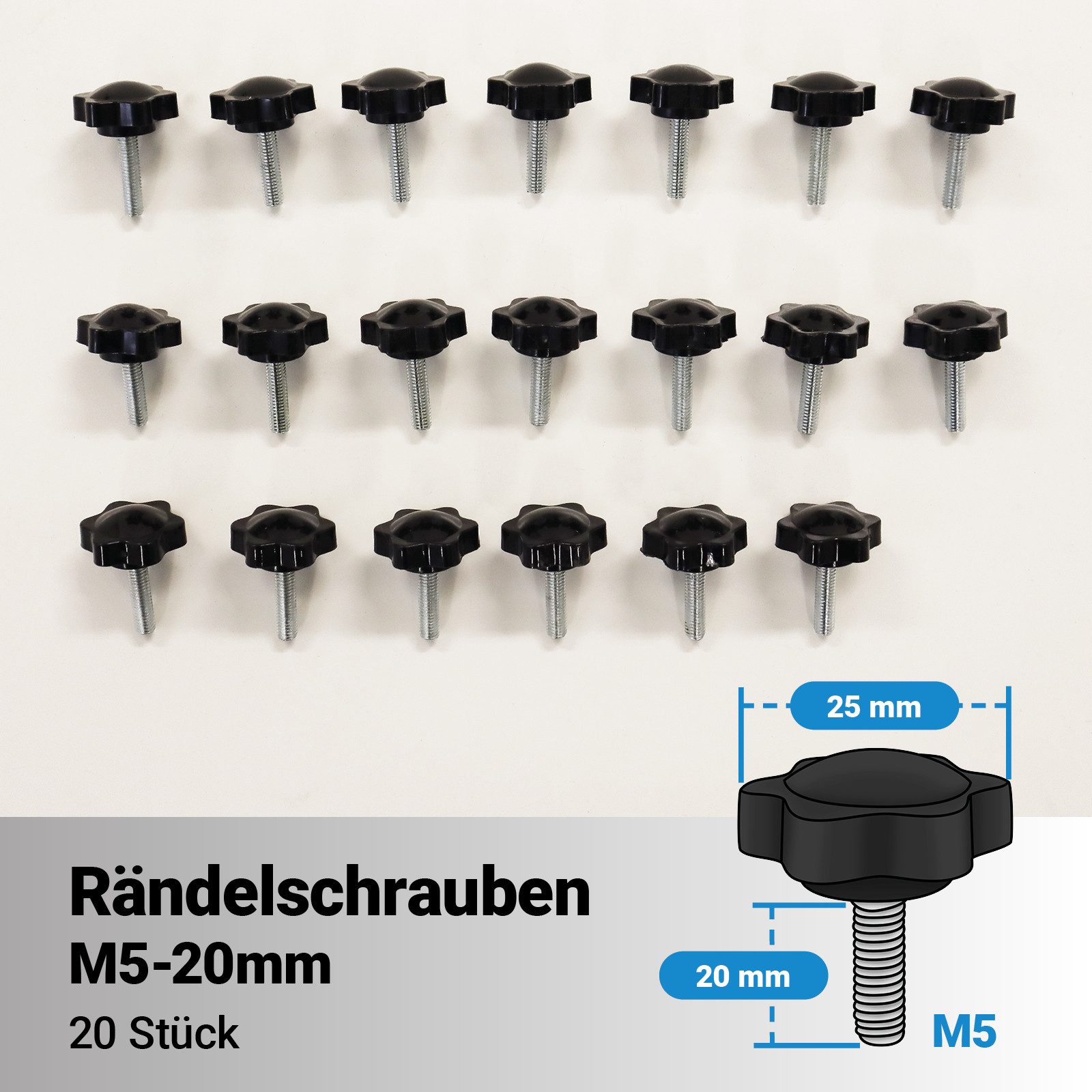 Bituxx Stockschraube 20x M5 - 20 mm, (Spar-Set, 20 St., MS-20022)