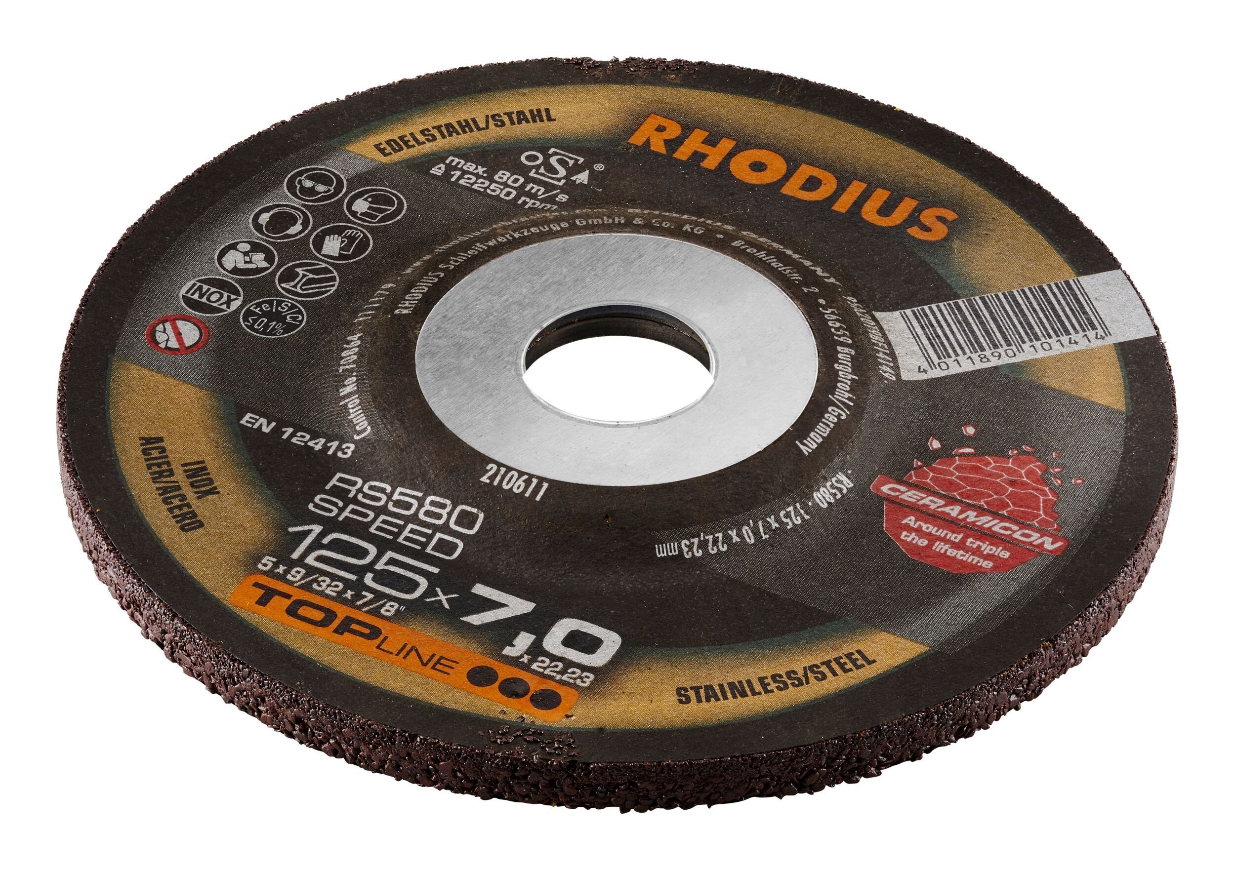 Rhodius Schruppscheibe TOPline RS, Ø 125 mm, TOPline RS580 SPEED - 125 x 7 x 22,23 mm