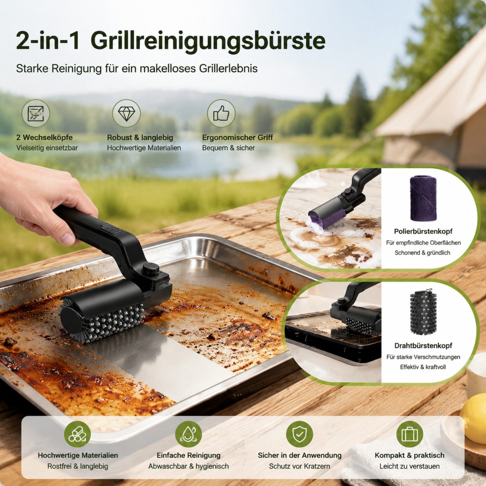 Solarandmore Grillbürste abnehmbar und waschbar,kraftvolle Fleckenentfernung,Reinigungsbürste, Grill, (set), elektrisch,entfernt Brandflecken,keine manuelle Rei – Bild 5 von 5
