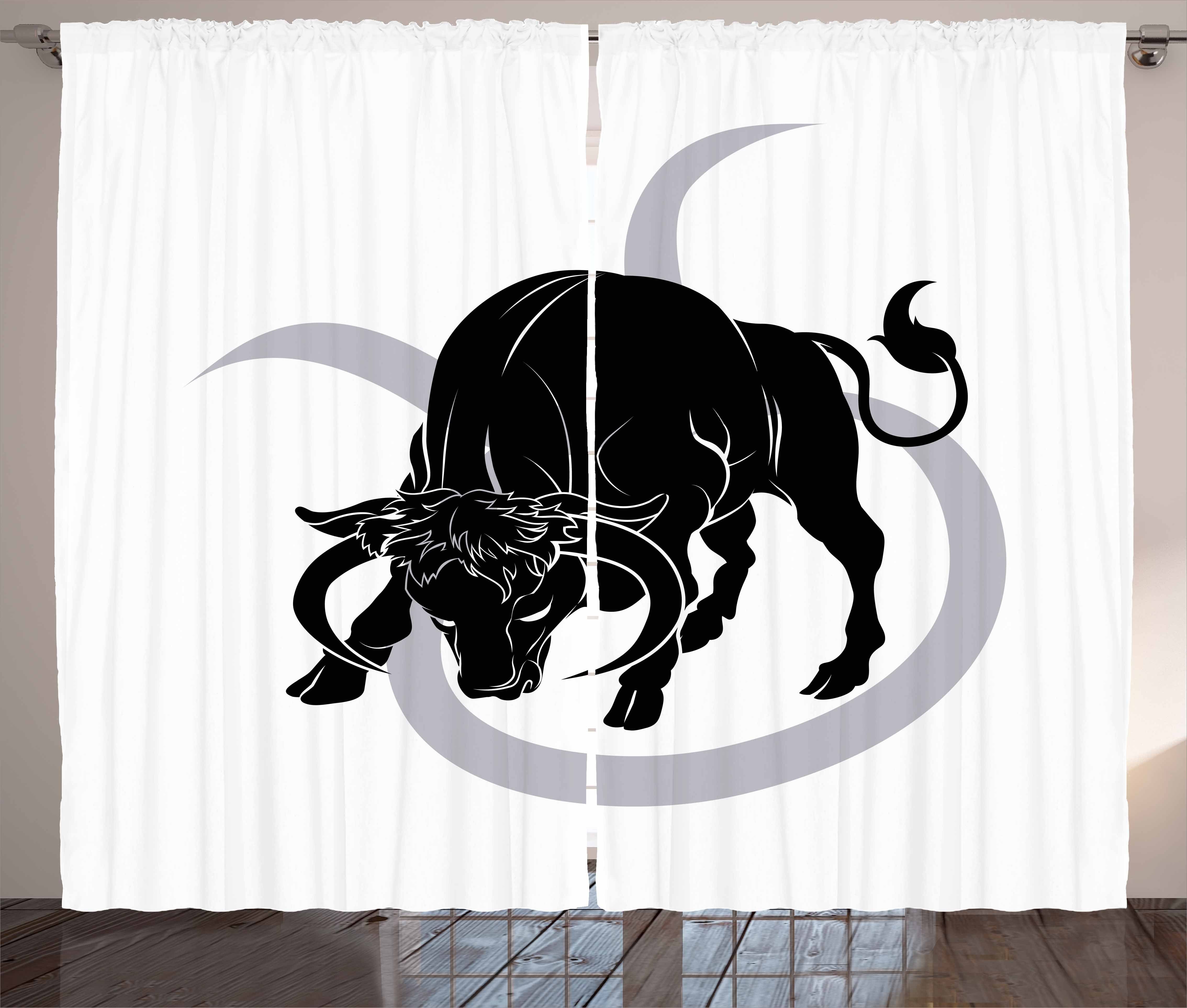 Gardine Schlafzimmer Kräuselband Vorhang mit Schlaufen und Haken, Abakuhaus, Sternzeichen Stier Black Ox und Zeichen