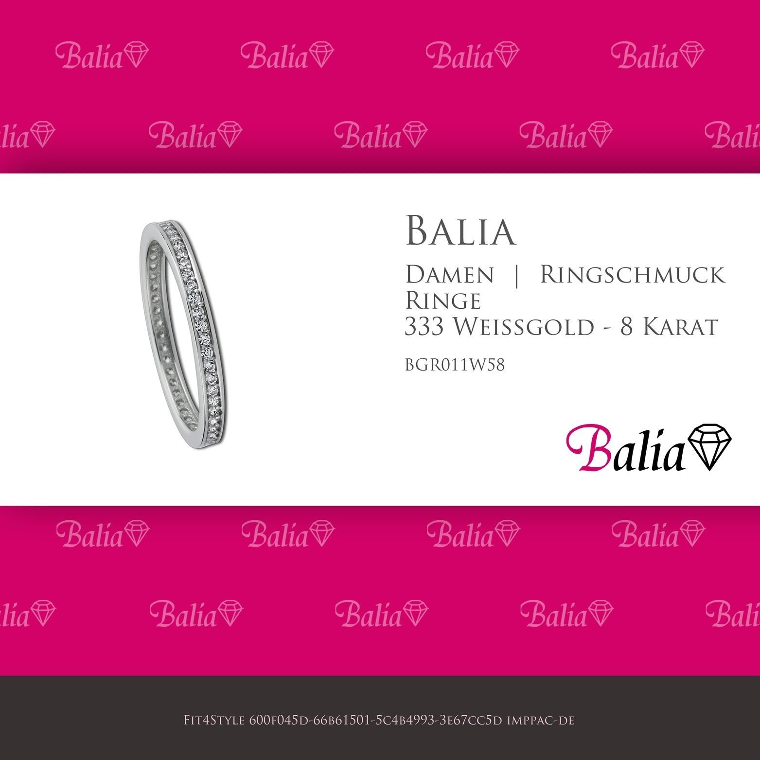 Balia Goldring Balia 58 G Größe 8Karat Karat Ring (18,5), (Gitzer Weißgold - Weißgold 8 weißgold) Damen Fingerring 333 (Fingerring)