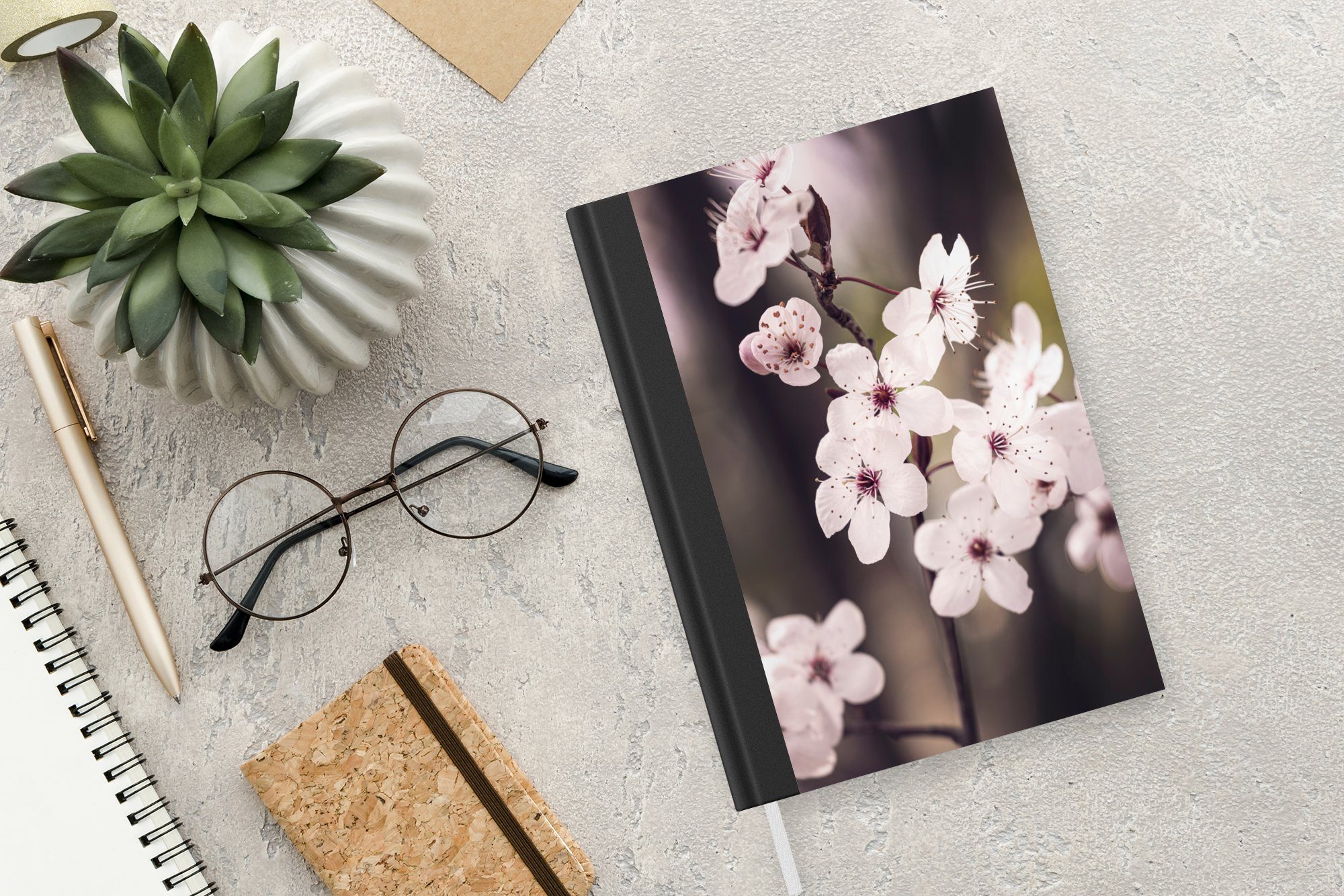 MuchoWow Notizbuch Blumen Journal, Seiten, Notizheft, - - Pflanze Tagebuch, Natur - 98 A5, Weiß Blüte, - Merkzettel, Haushaltsbuch